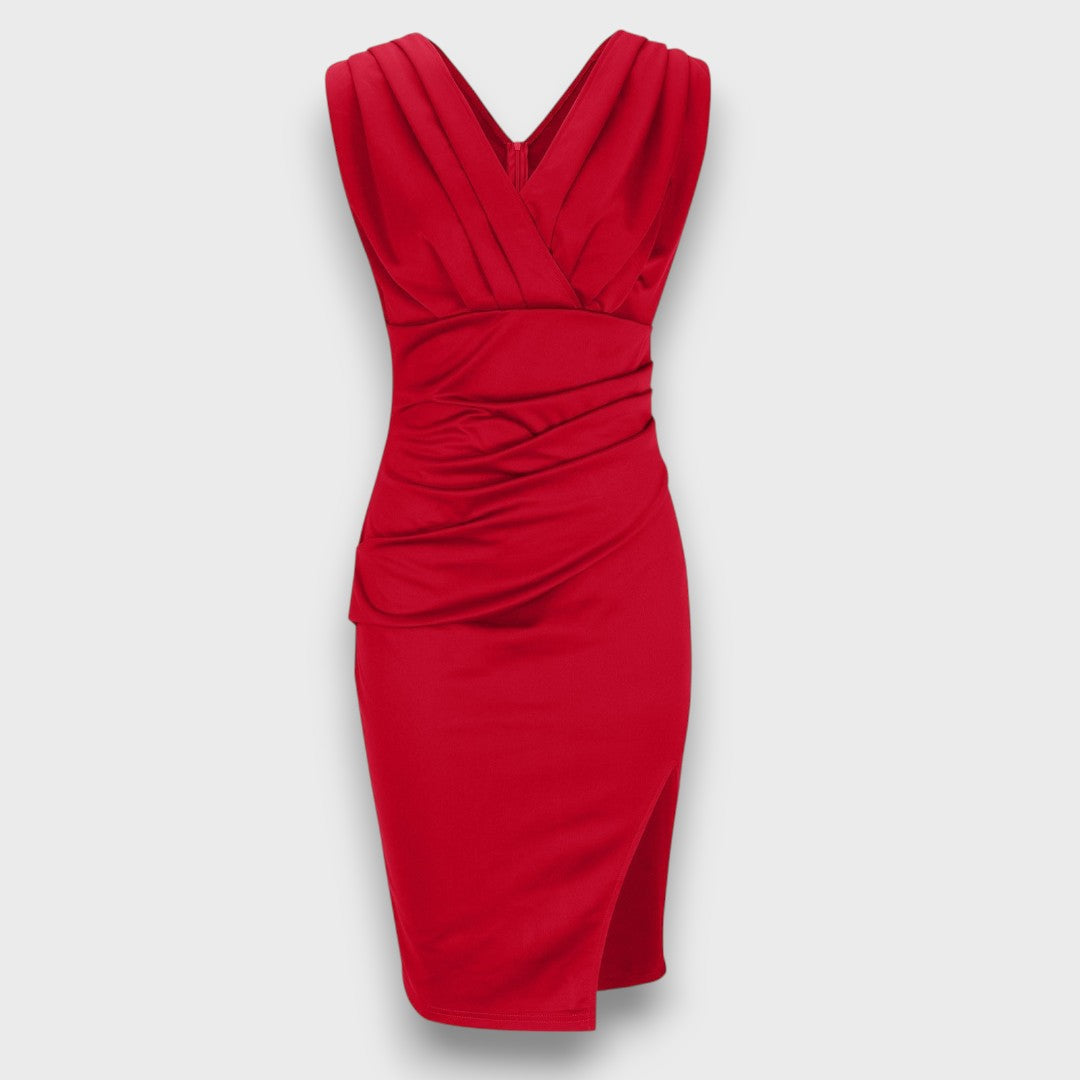 Isa – Figurbetontes Kleid mit V-Ausschnitt und Schlitz