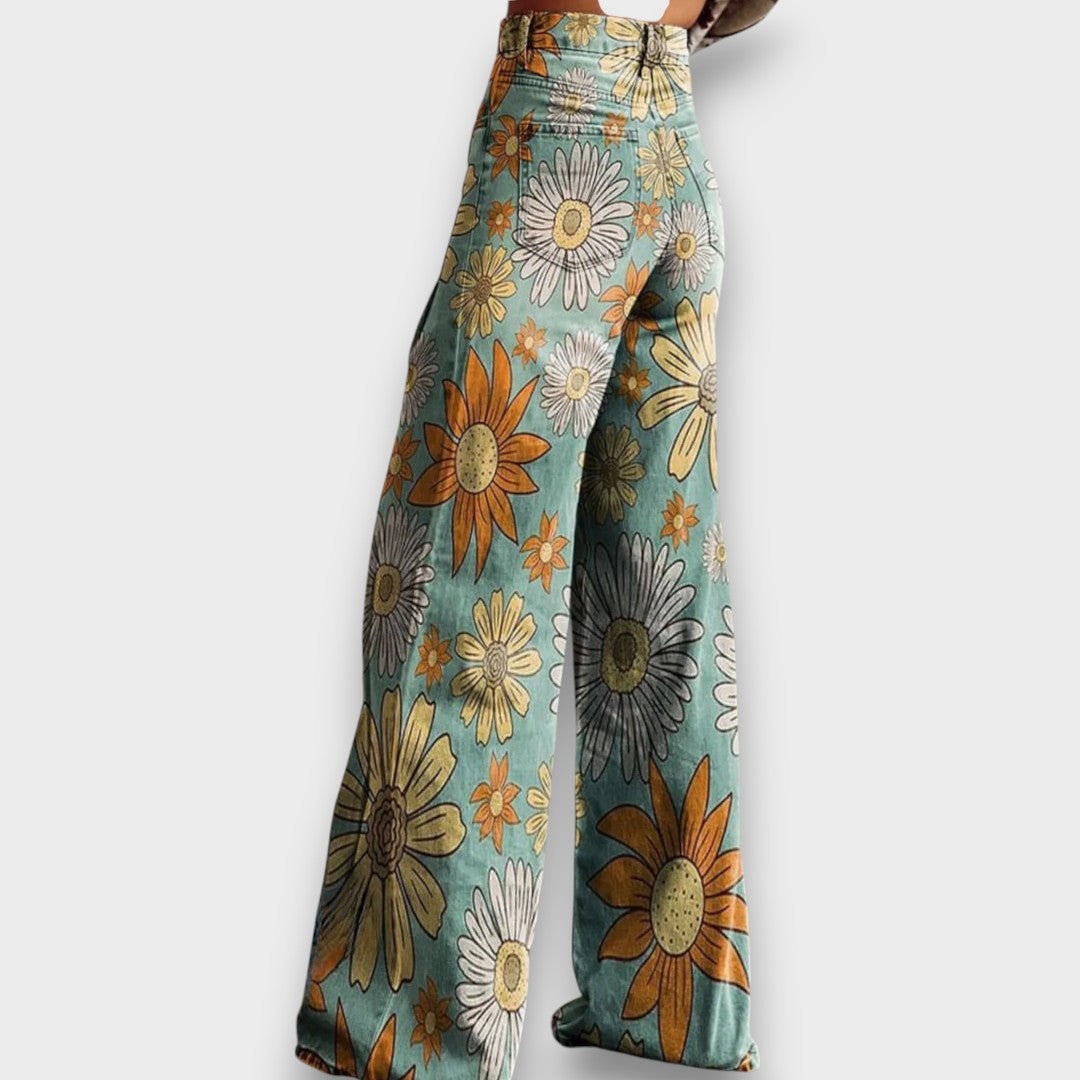 Fiorella – Weit geschnittene Jeans mit Retro-Blumenprint