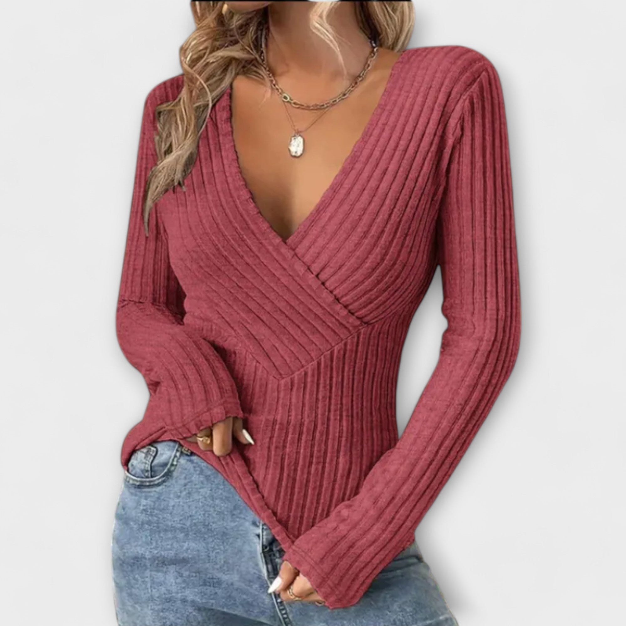Nayla – Geripptes Wickelshirt mit V-Ausschnitt