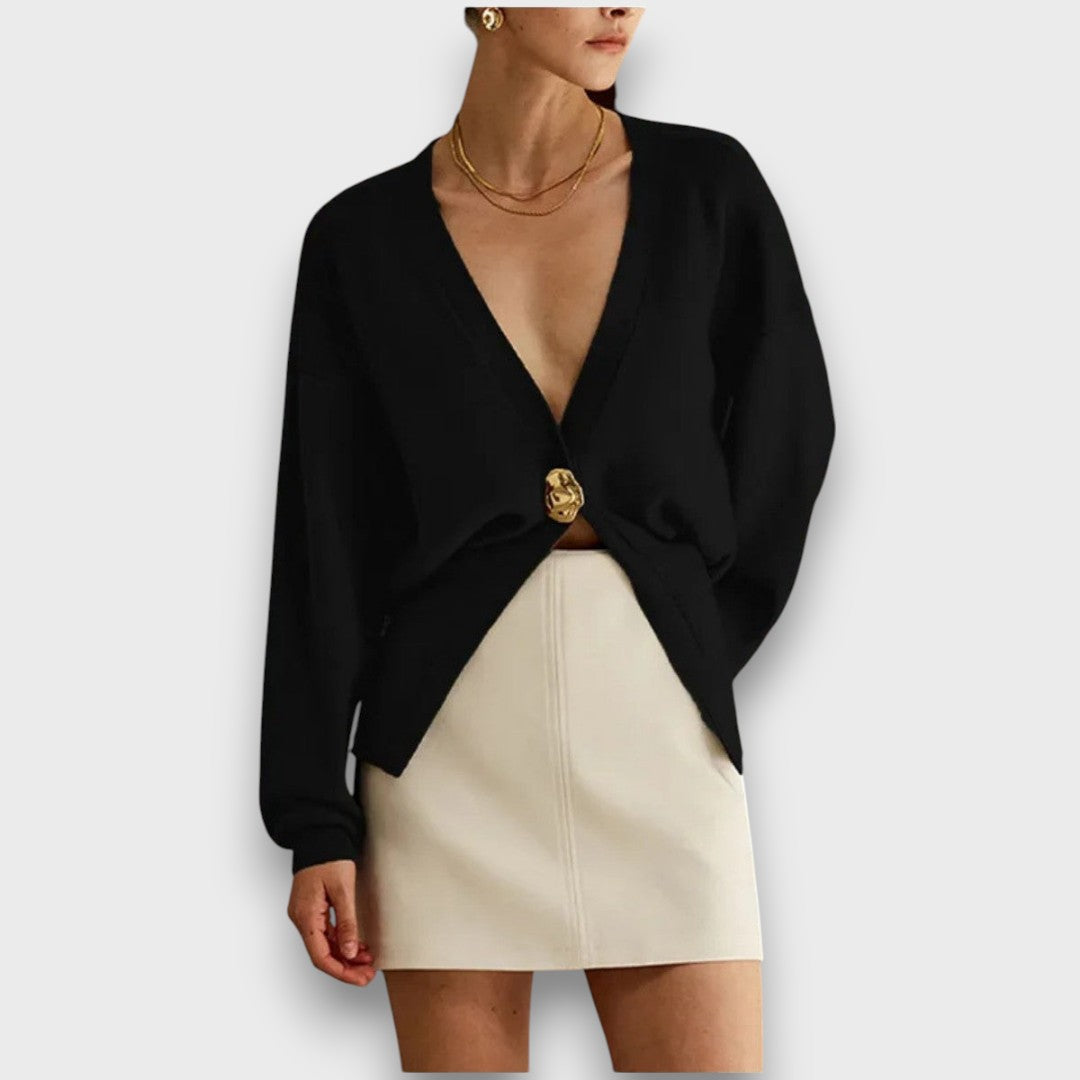 Enea – Tiefer V-Ausschnitt Cardigan mit Goldknopf