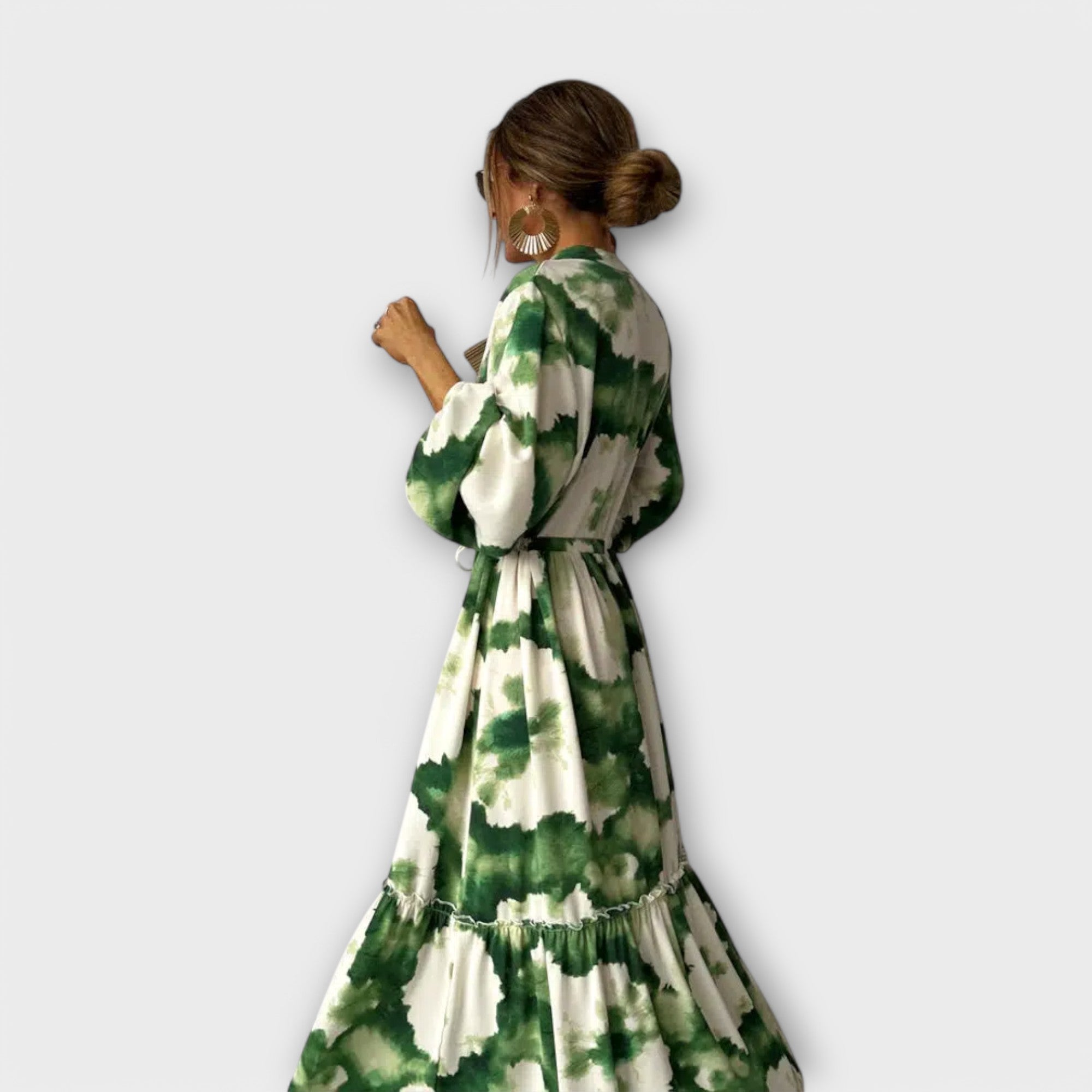 Amaria – Maxikleid mit Aquarell-Print und Bindetail