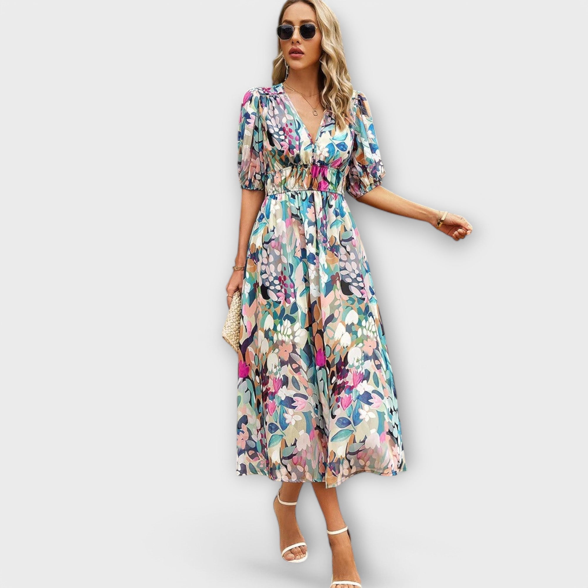 Florina – Luftiges Midikleid mit farbenfrohem Print