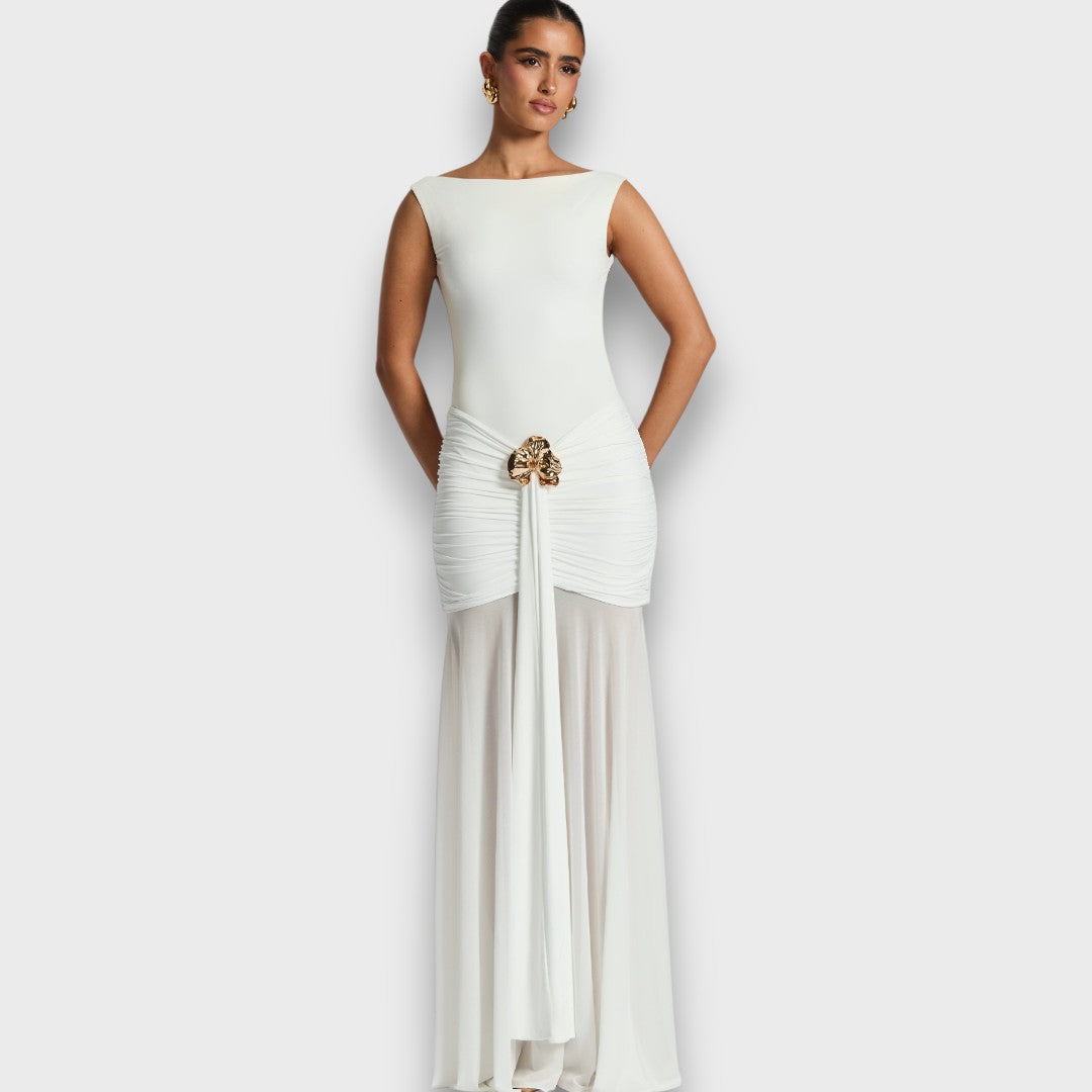 Carmelita – Bodenlanges Abendkleid mit Goldakzent