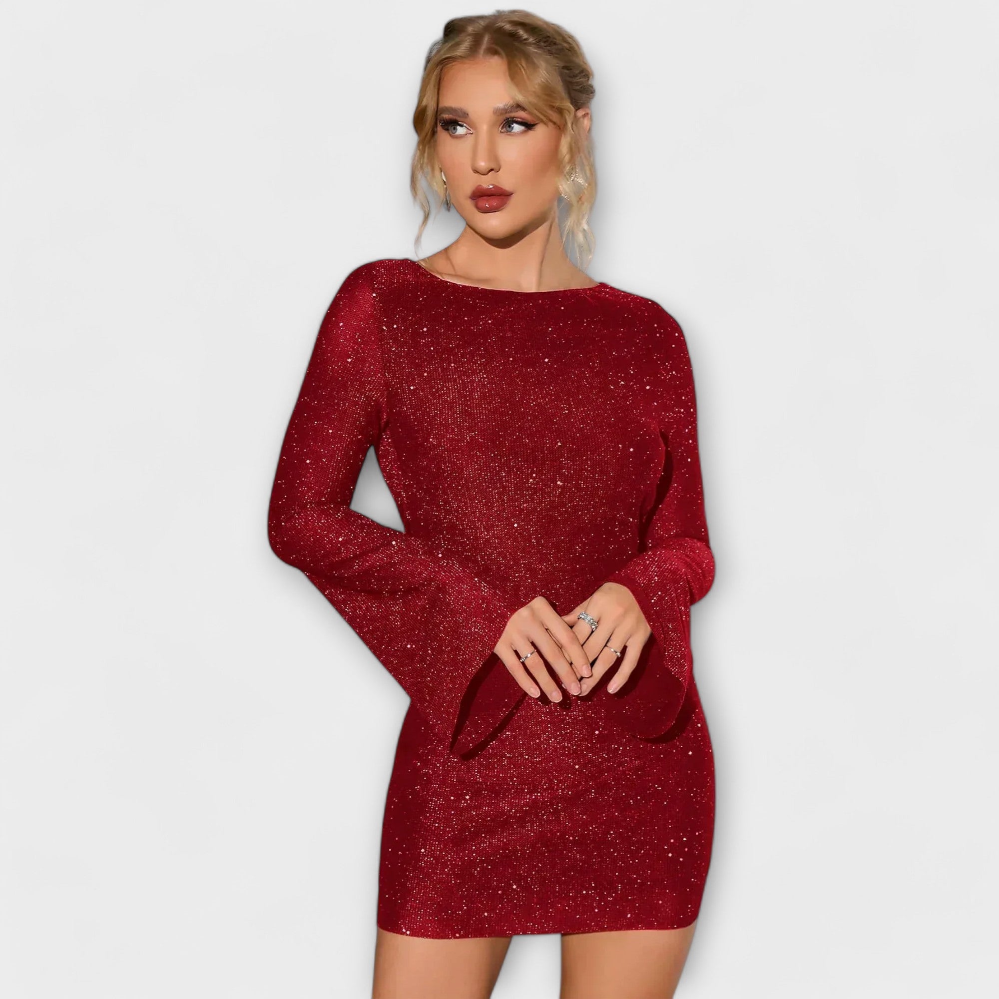 Anera – Rückenfreies Paillettenkleid mit langen Ärmeln