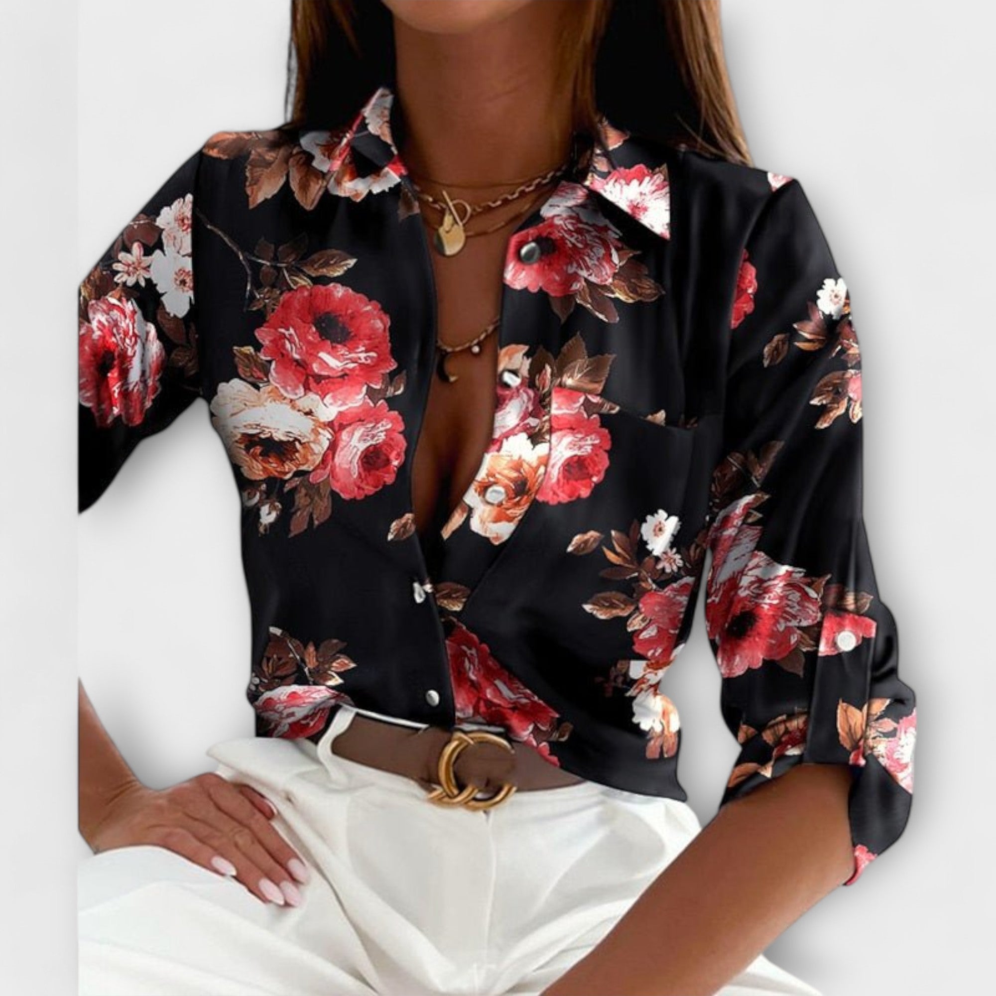 Lorena – Hemdbluse mit grafischem Print und Retro-Flair