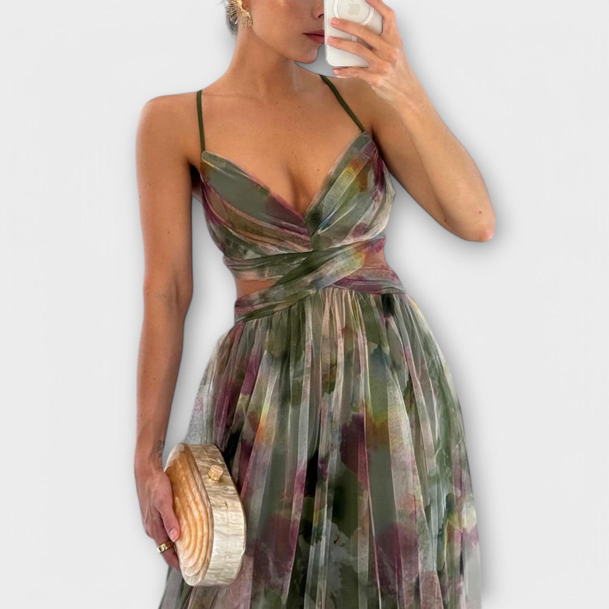 Elanee – Maxikleid mit Aquarell-Print und Wickeleffekt