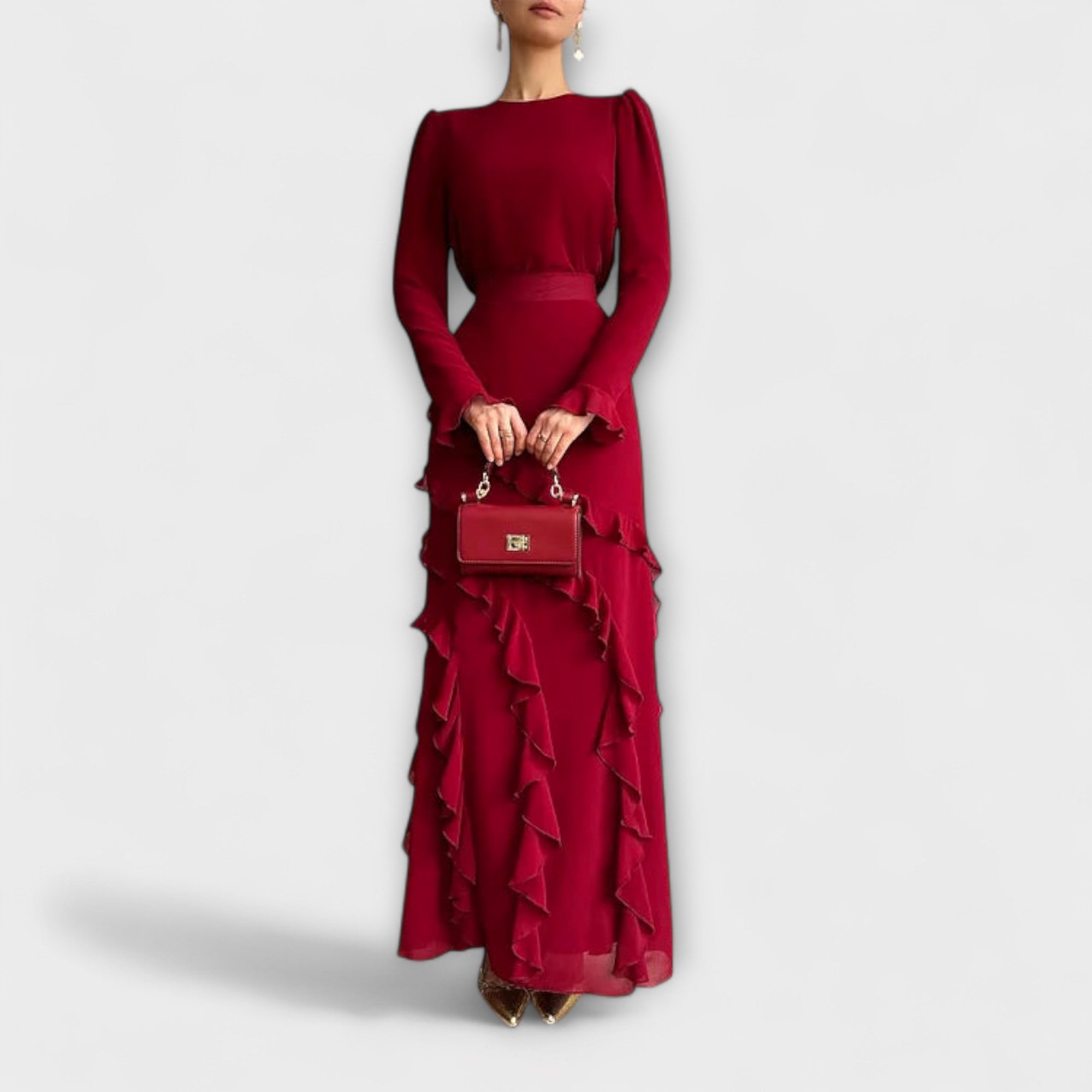 Falerra – Figurbetontes Maxikleid mit Rüschenstruktur