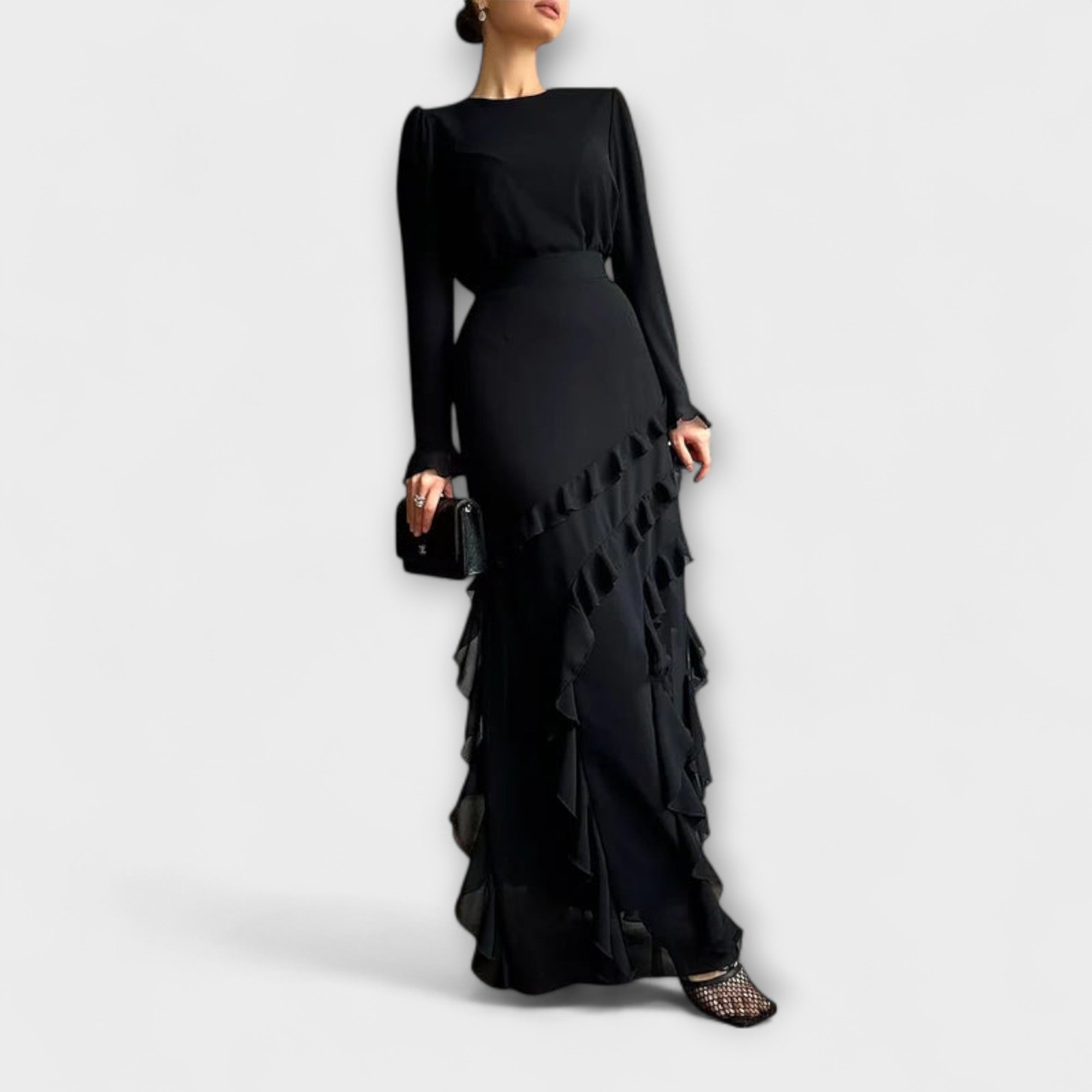 Falerra – Figurbetontes Maxikleid mit Rüschenstruktur