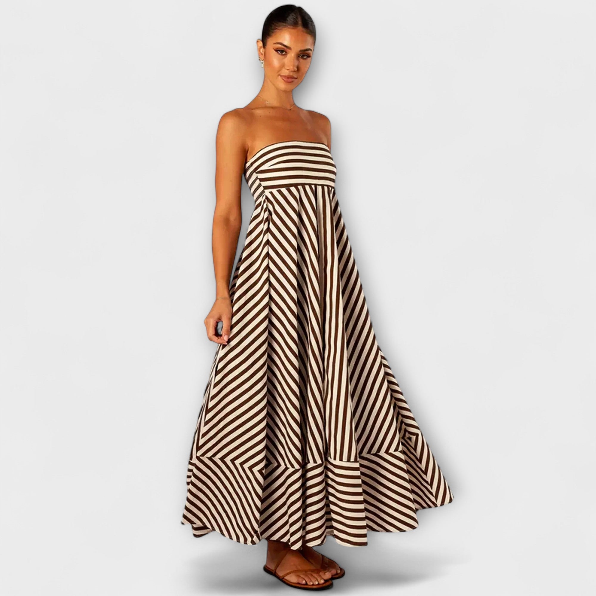 Marea – Trägerloses Streifen-Maxikleid