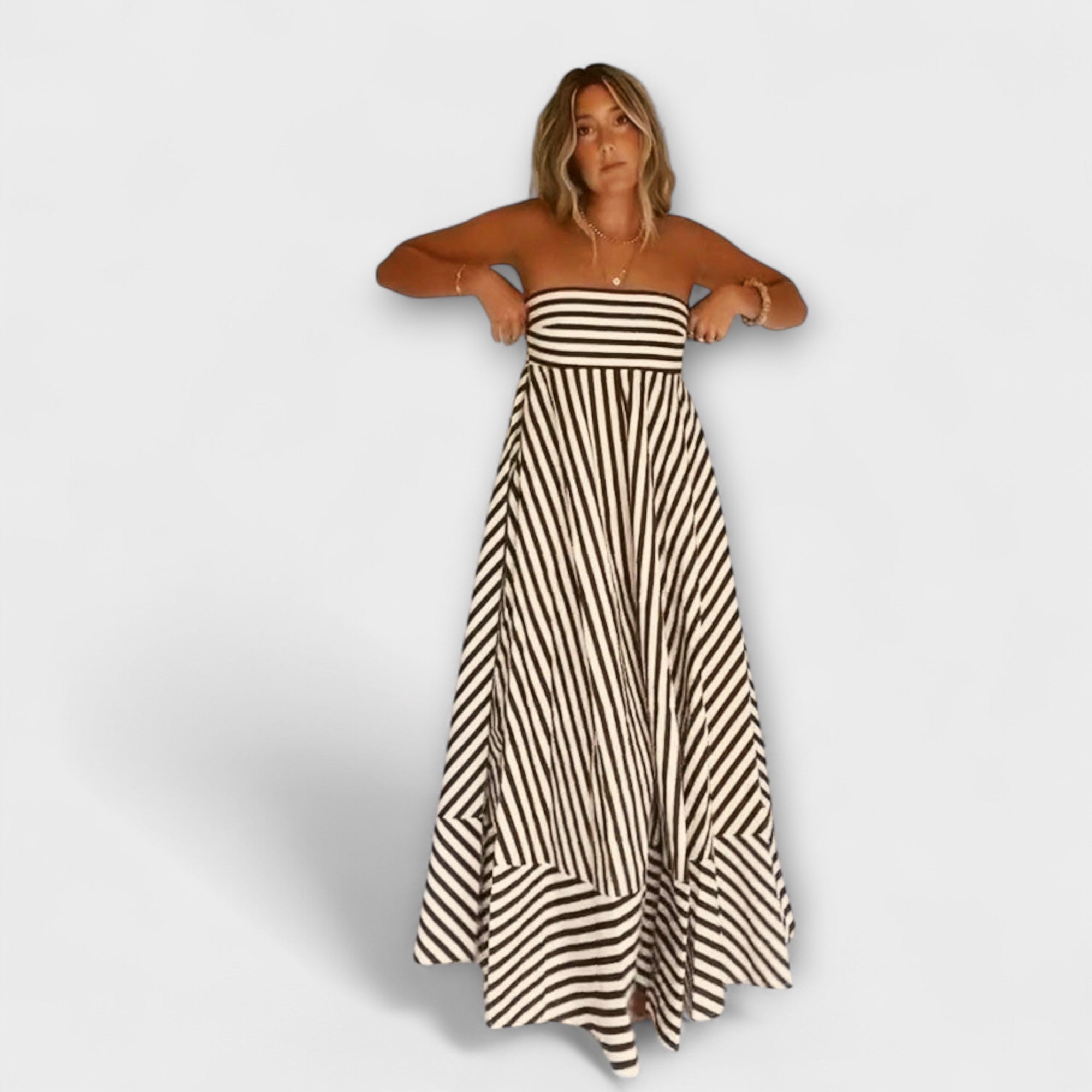 Marea – Trägerloses Streifen-Maxikleid