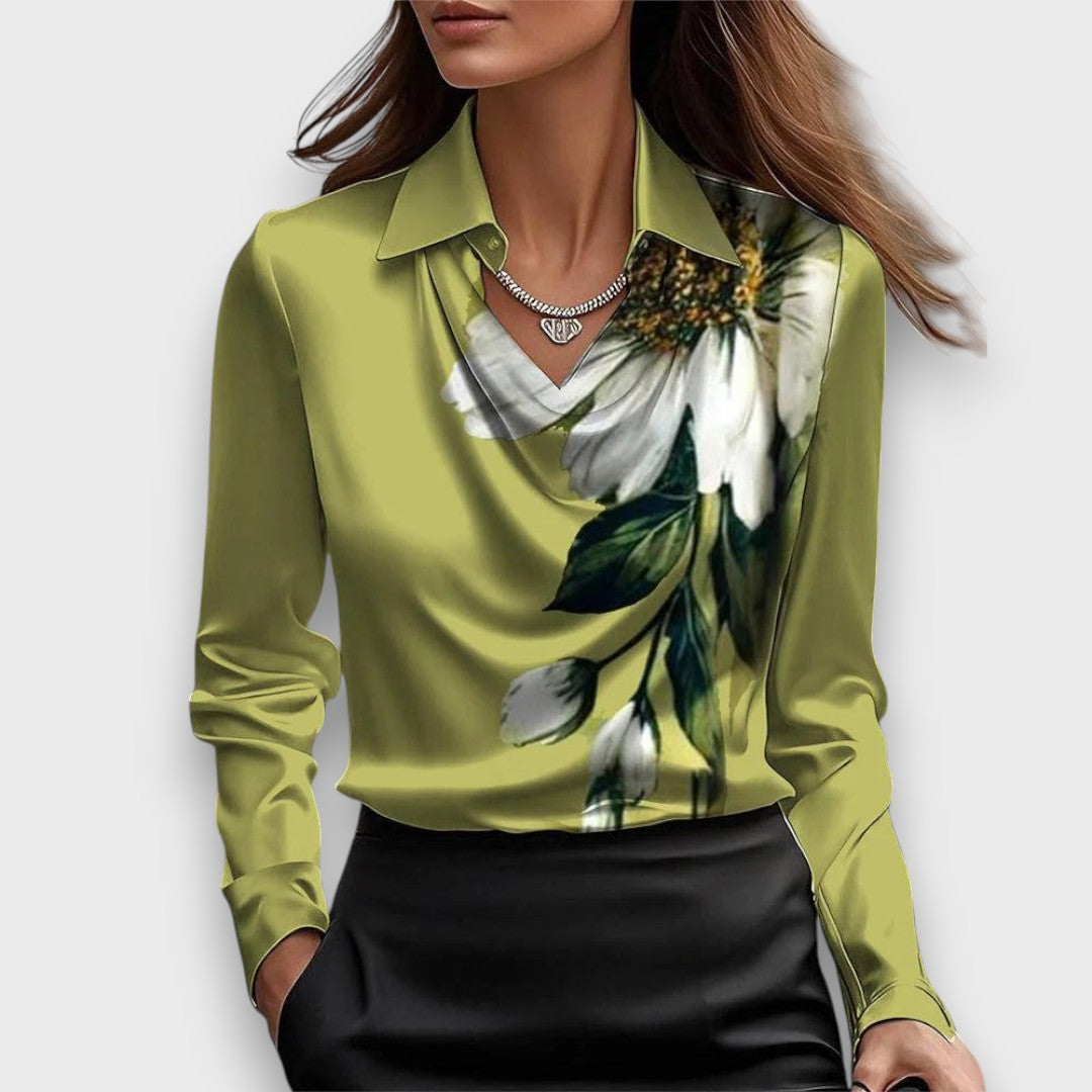 Melvine – Satiniert glänzende Bluse mit Drapierung