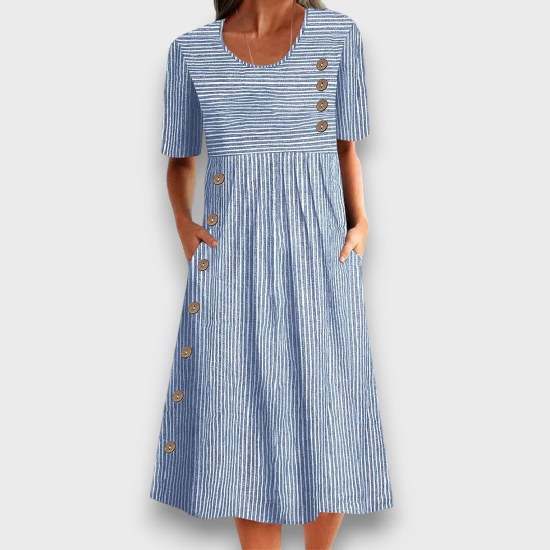 Lioraine – Gestreiftes Midikleid mit Knopfdetails