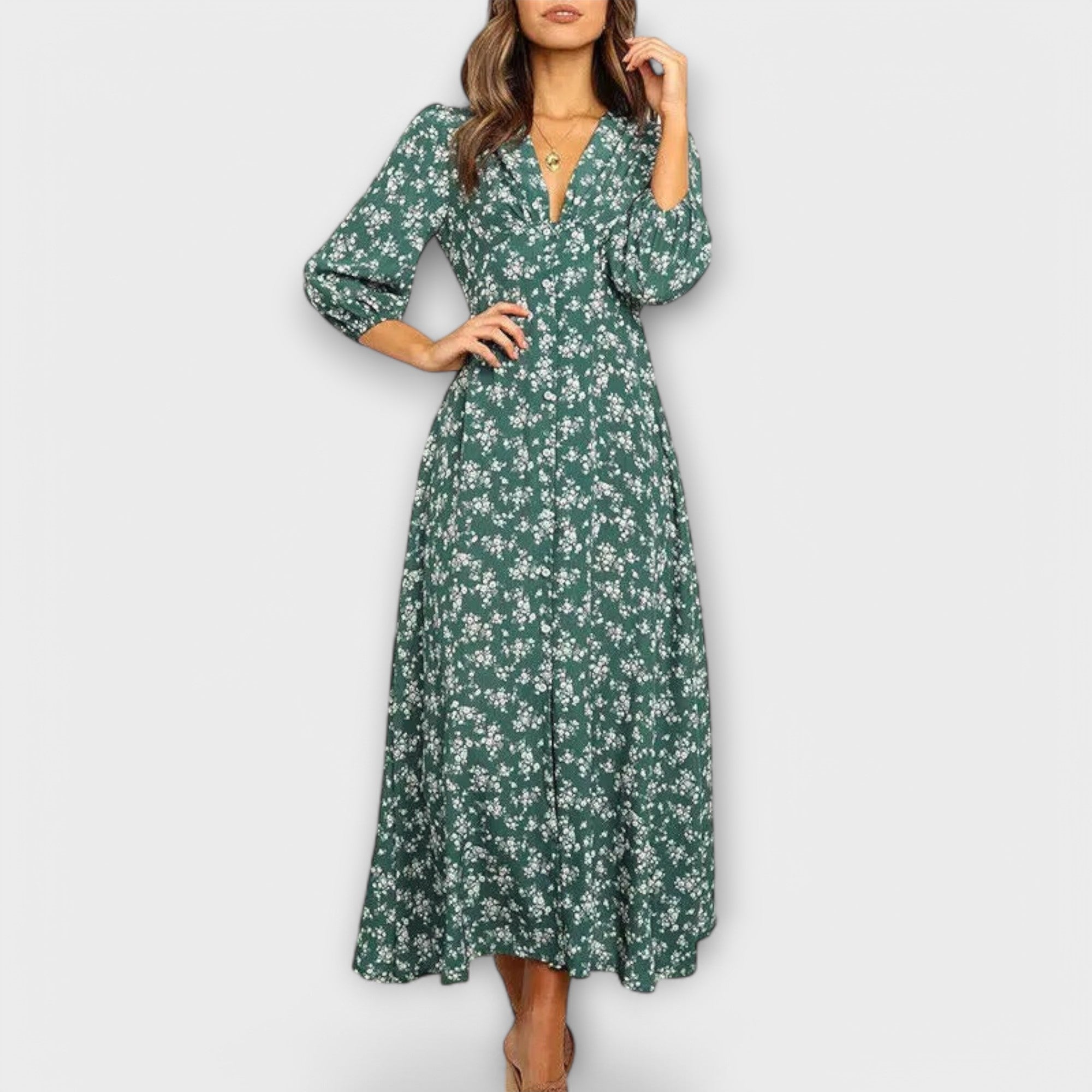 Naoela – Florales Maxikleid mit V-Ausschnit
