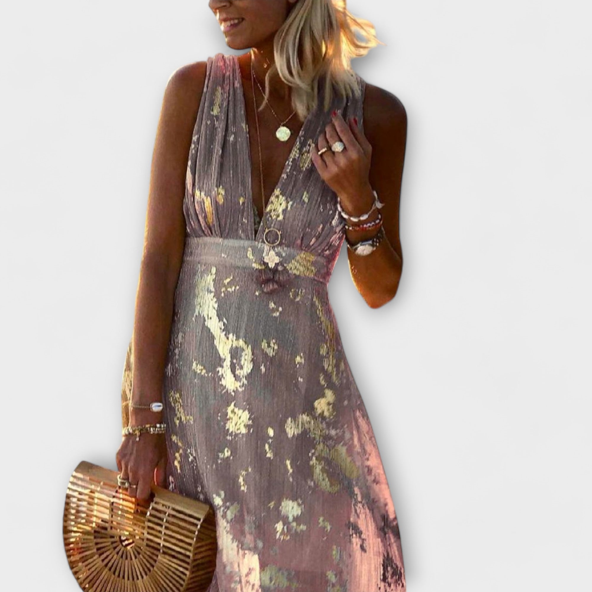 Almera – Leichtes Maxikleid mit goldenen Reflexen