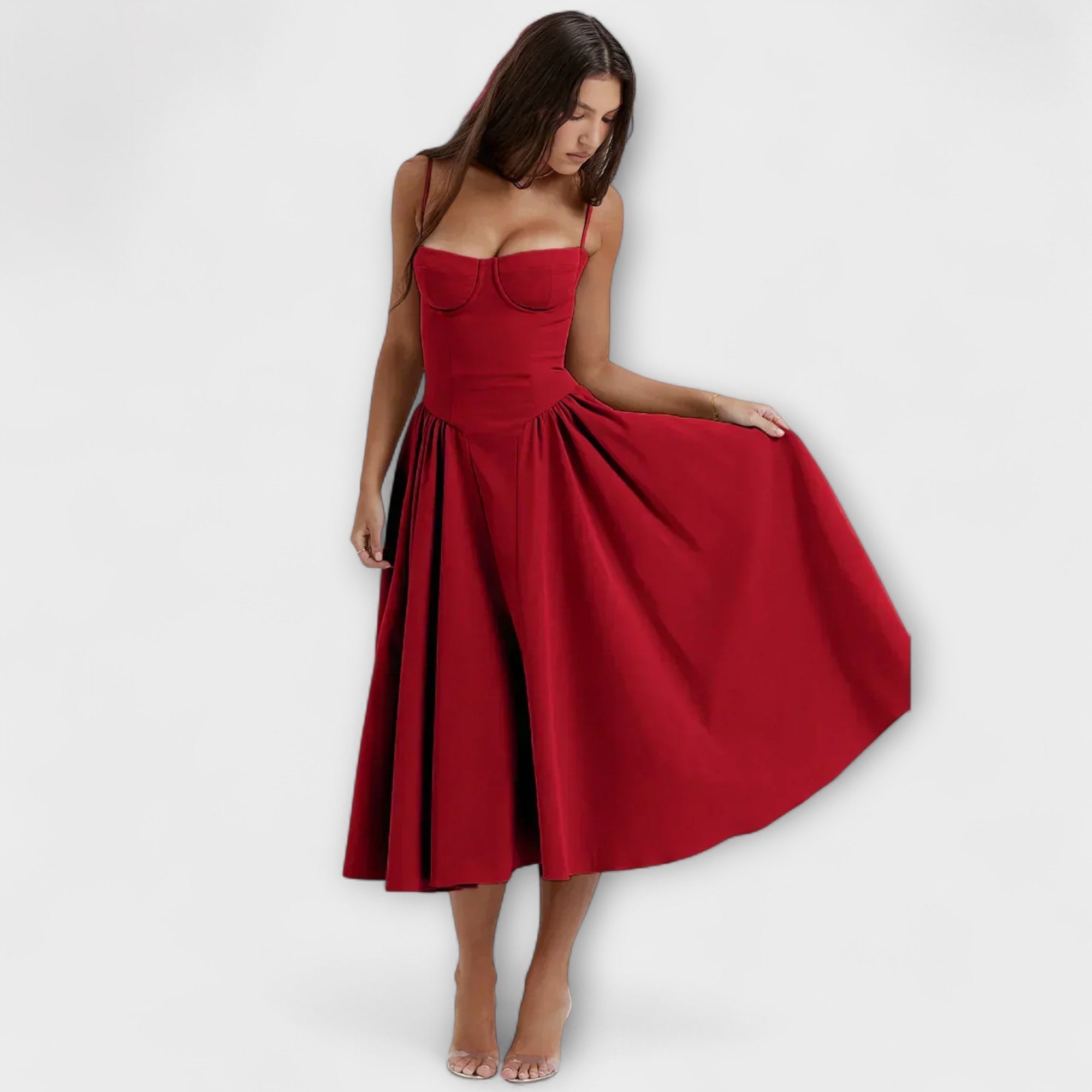 Ameline – Feminines Midikleid mit Taillenfokus