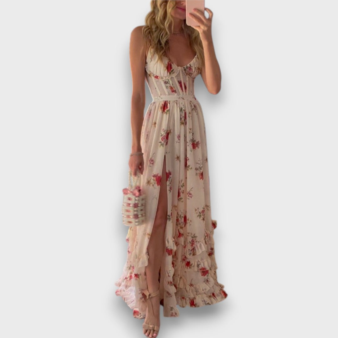 Nea – Langes Blumenkleid mit fließender Silhouette