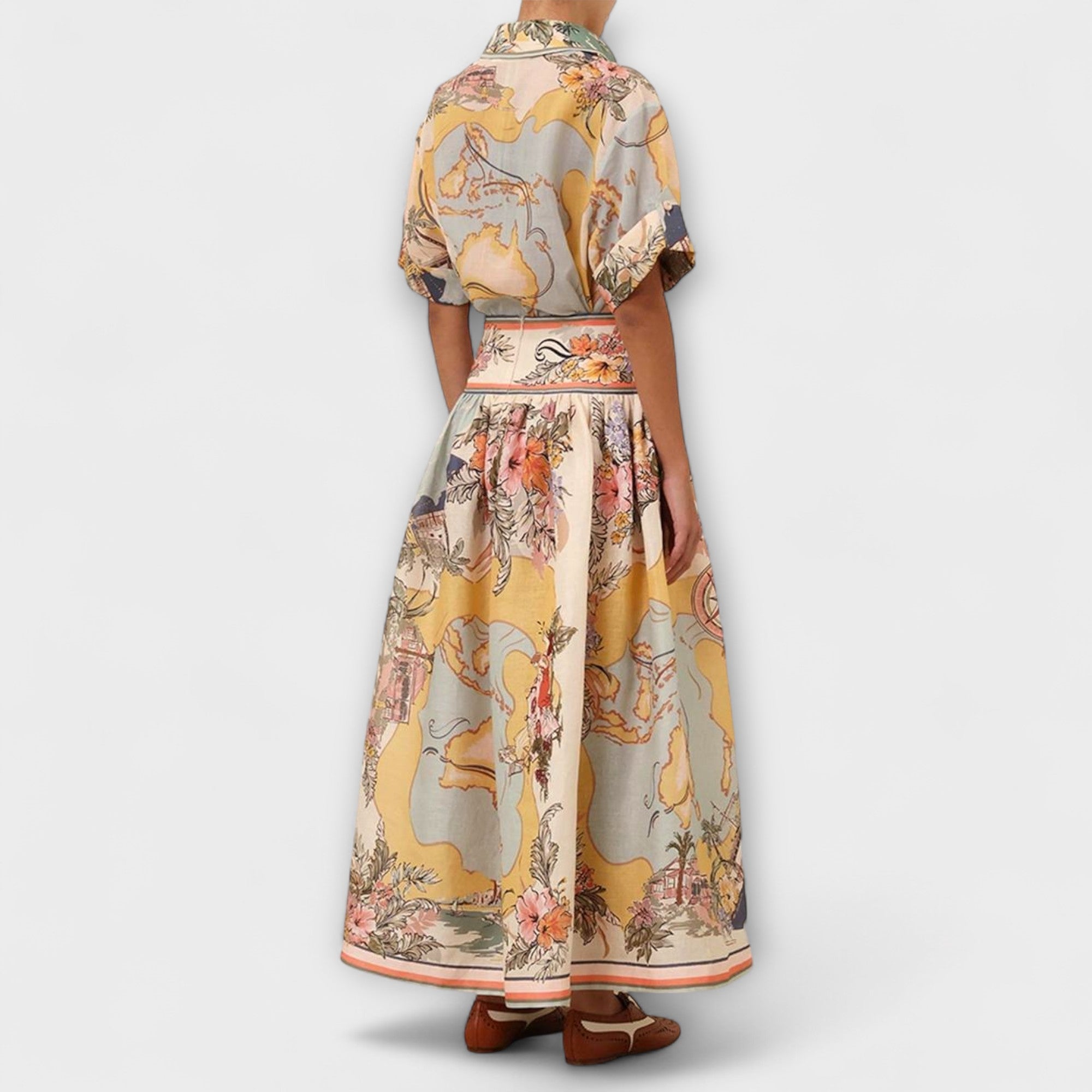 Mireva – Maxirock mit floraler Vintage-Illustration