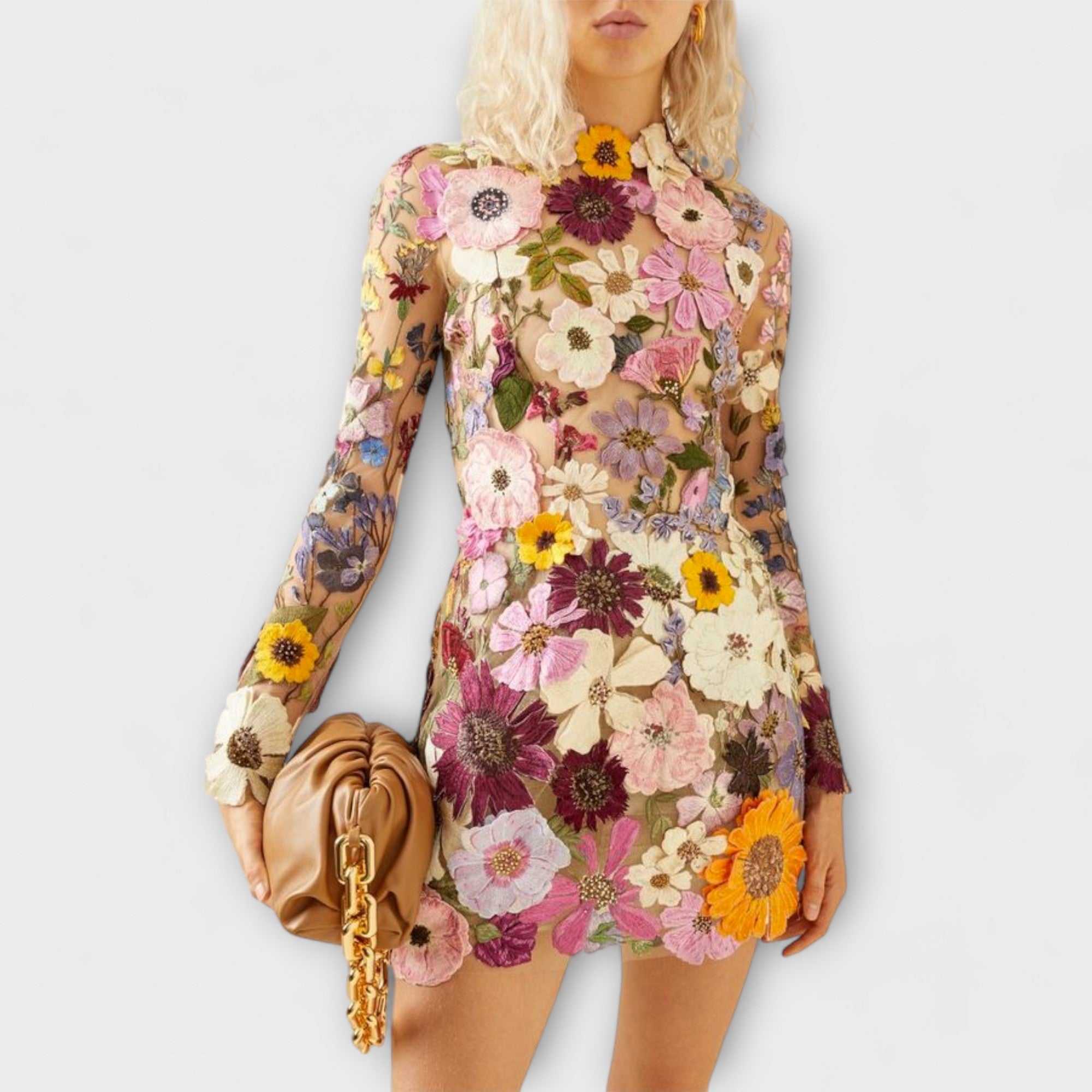 Marbela – Ärmelloses Kleid mit Blütenrelief