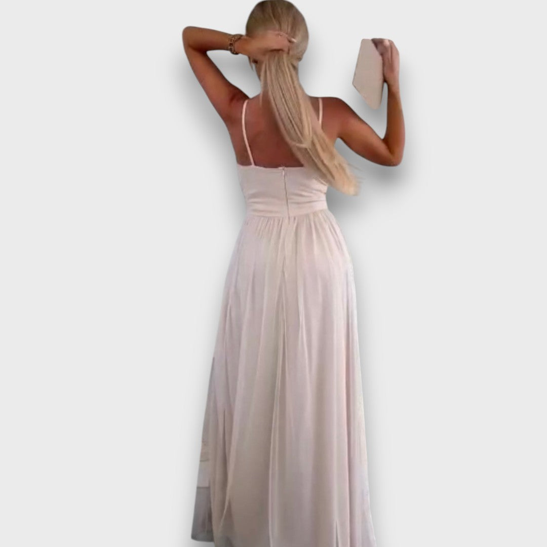 Nausica – Fließendes Kleid mit Schlitz und Spaghettiträgern
