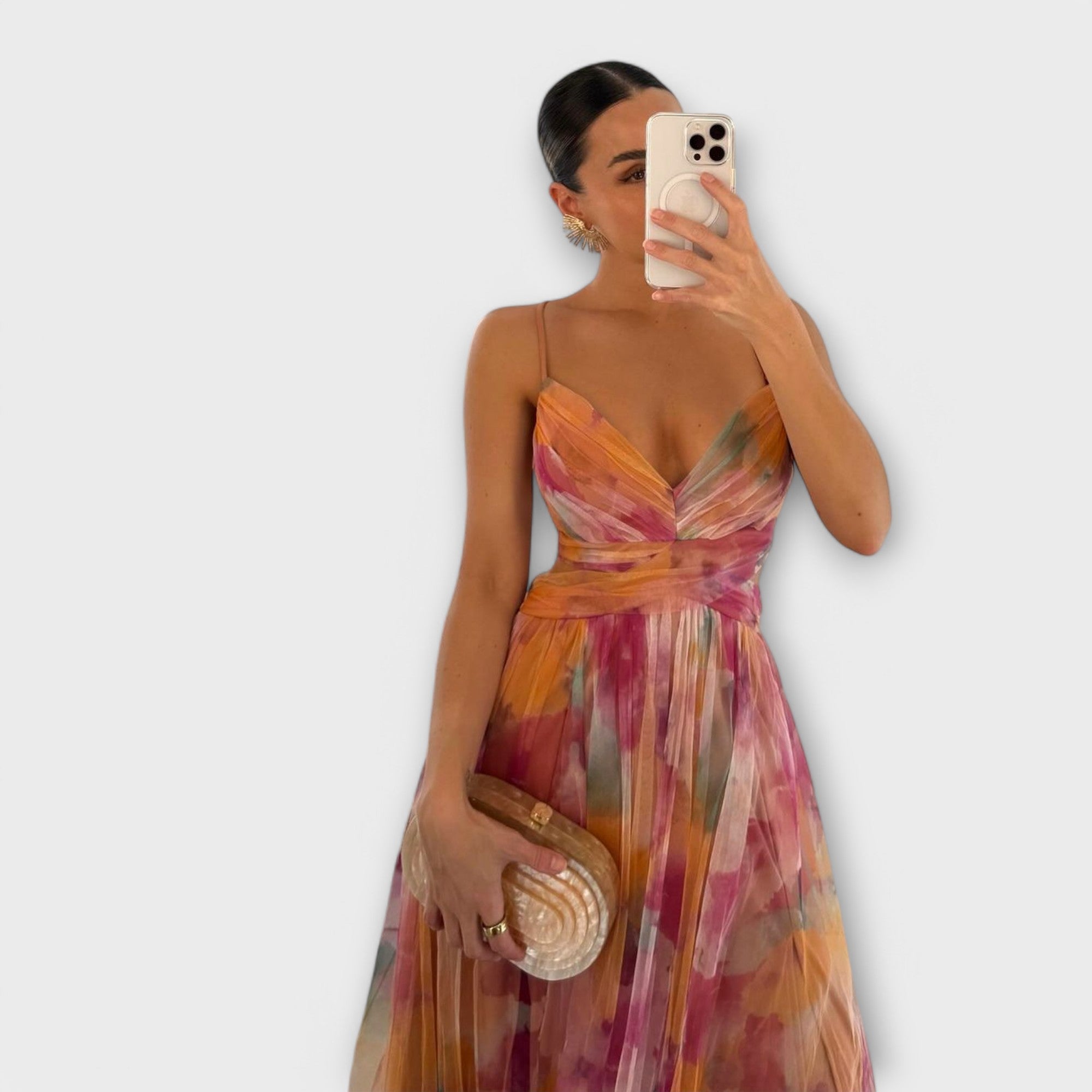 Elanee – Maxikleid mit Aquarell-Print und Wickeleffekt