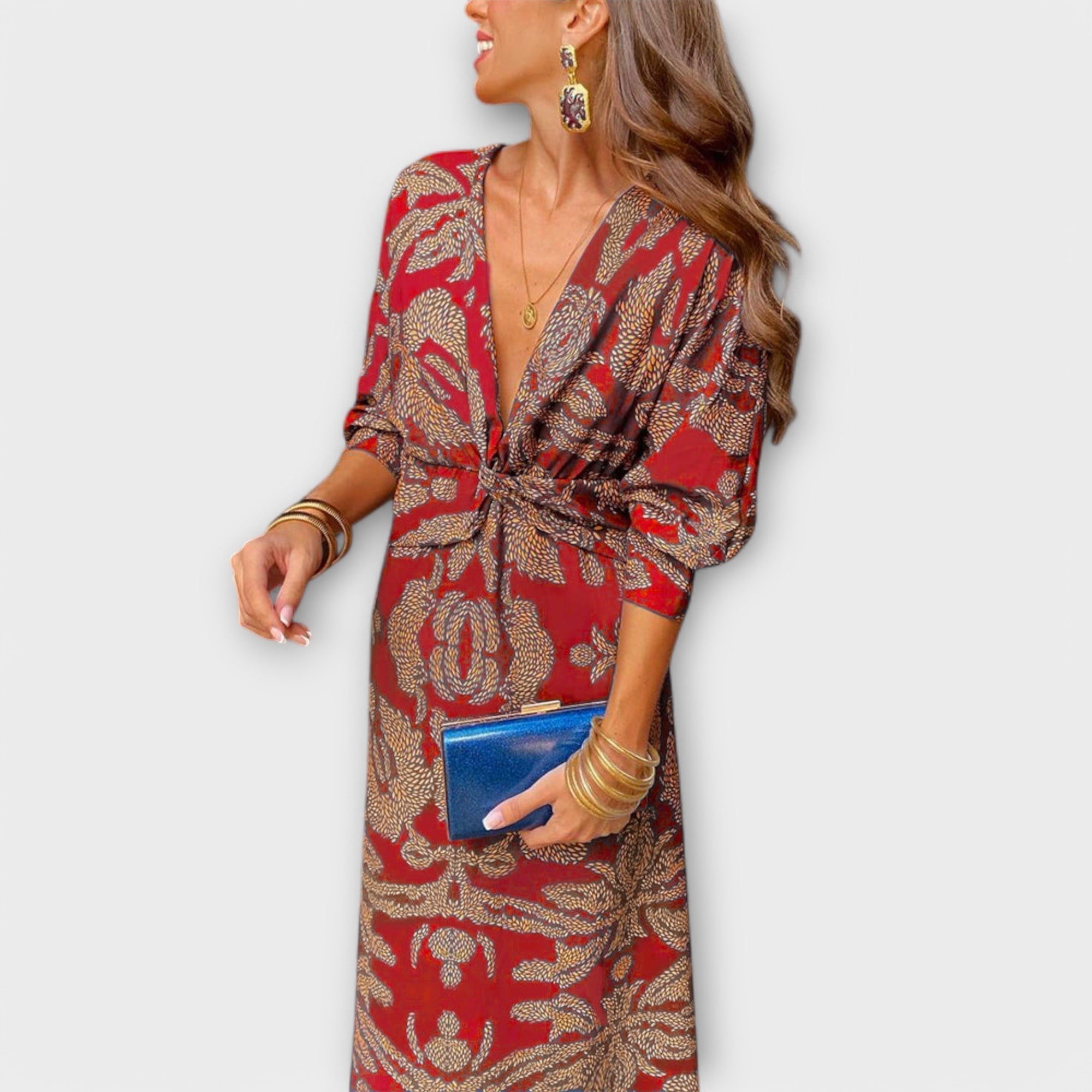 Noira – Maxikleid mit Knoten und Printakzent