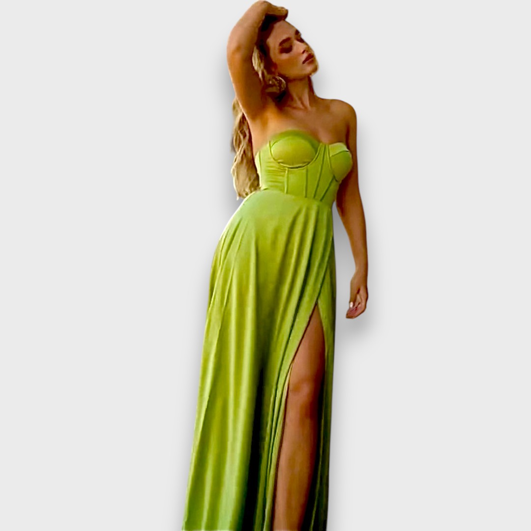 Victoria – Langes Kleid mit Rückenschnürung und Schlitz