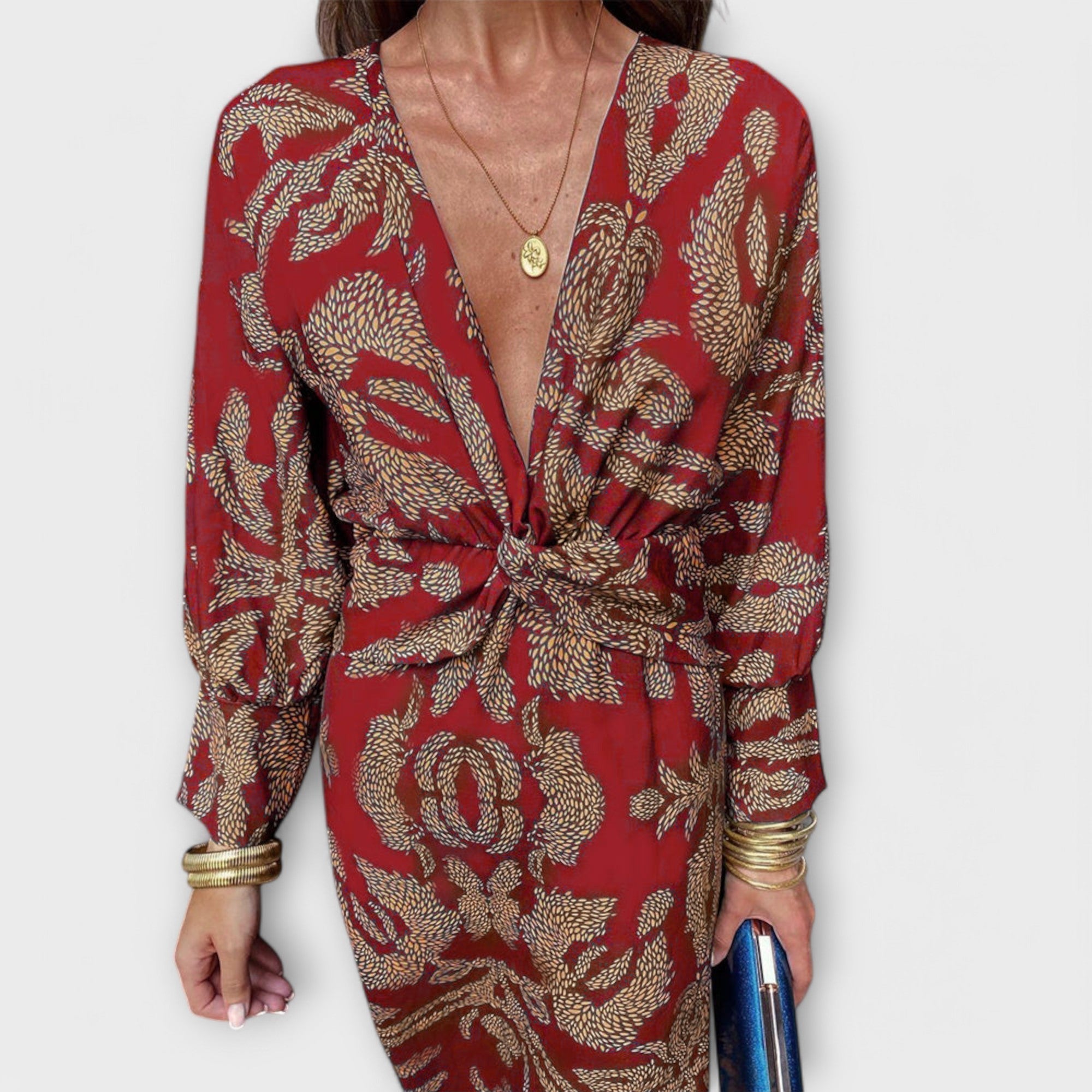 Noira – Maxikleid mit Knoten und Printakzent