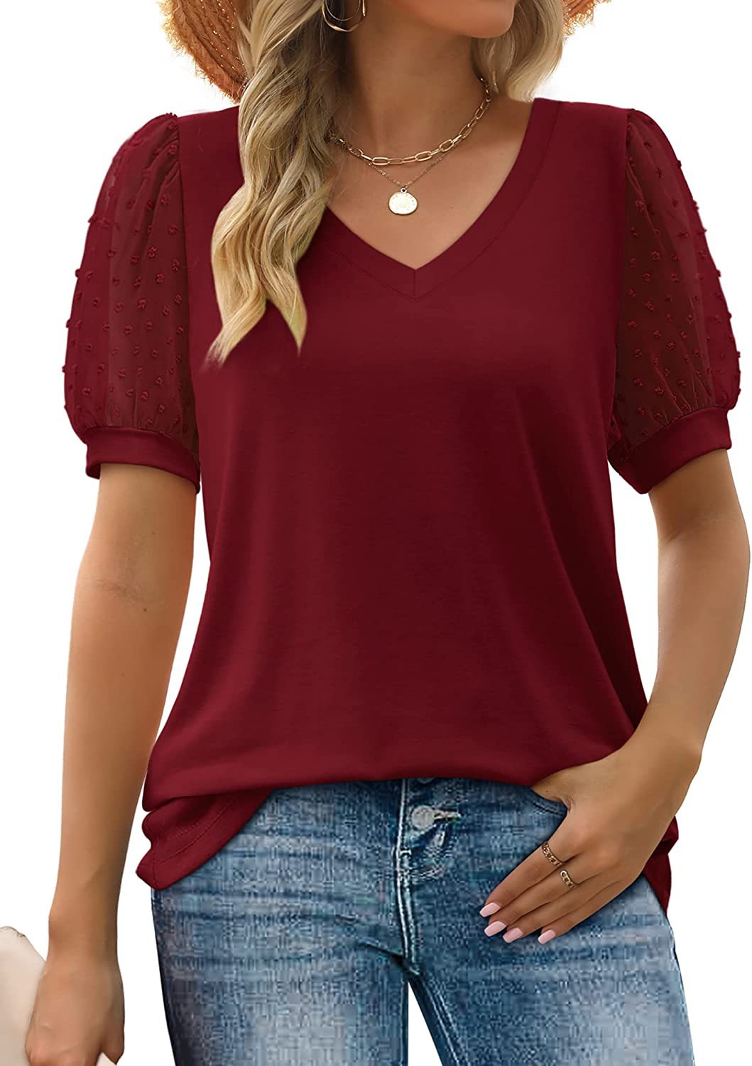 Lilia – Bluse mit Tüllärmeln und V-Ausschnitt
