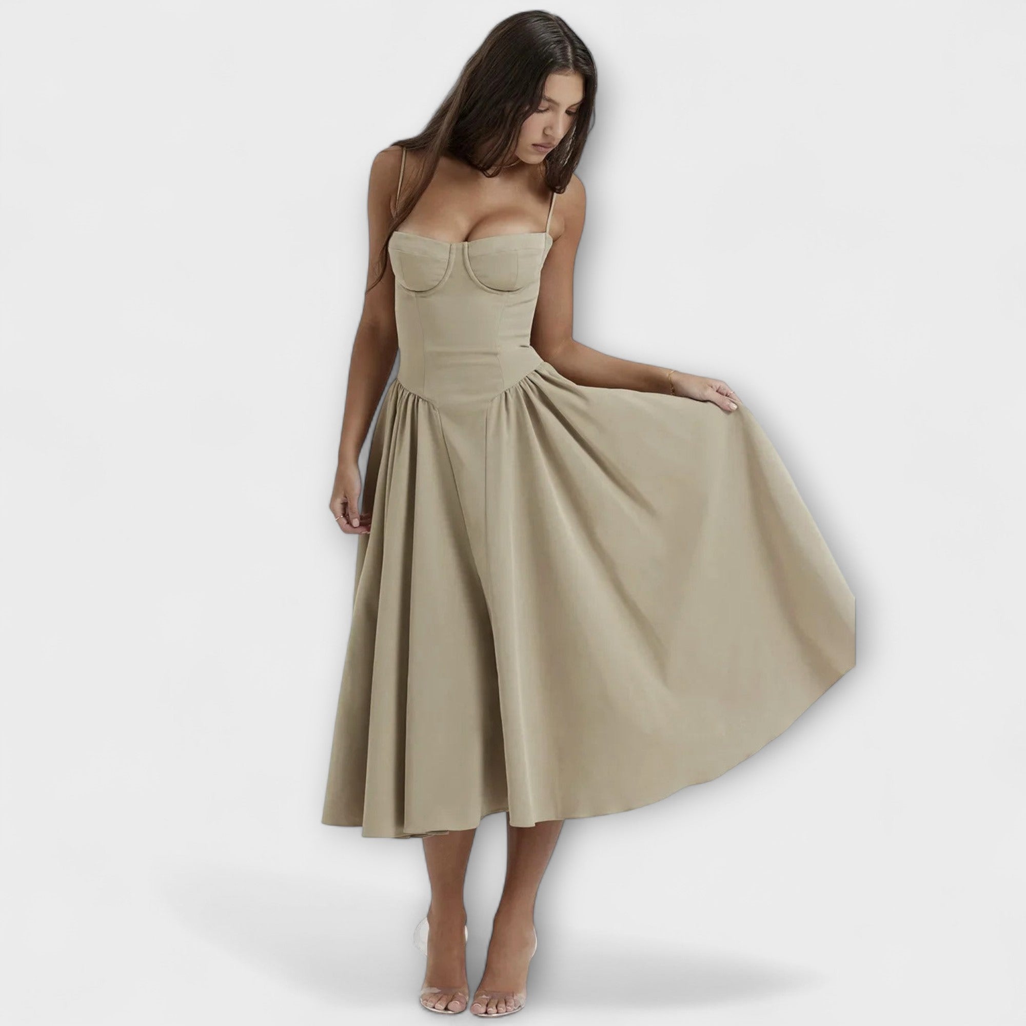 Ameline – Feminines Midikleid mit Taillenfokus
