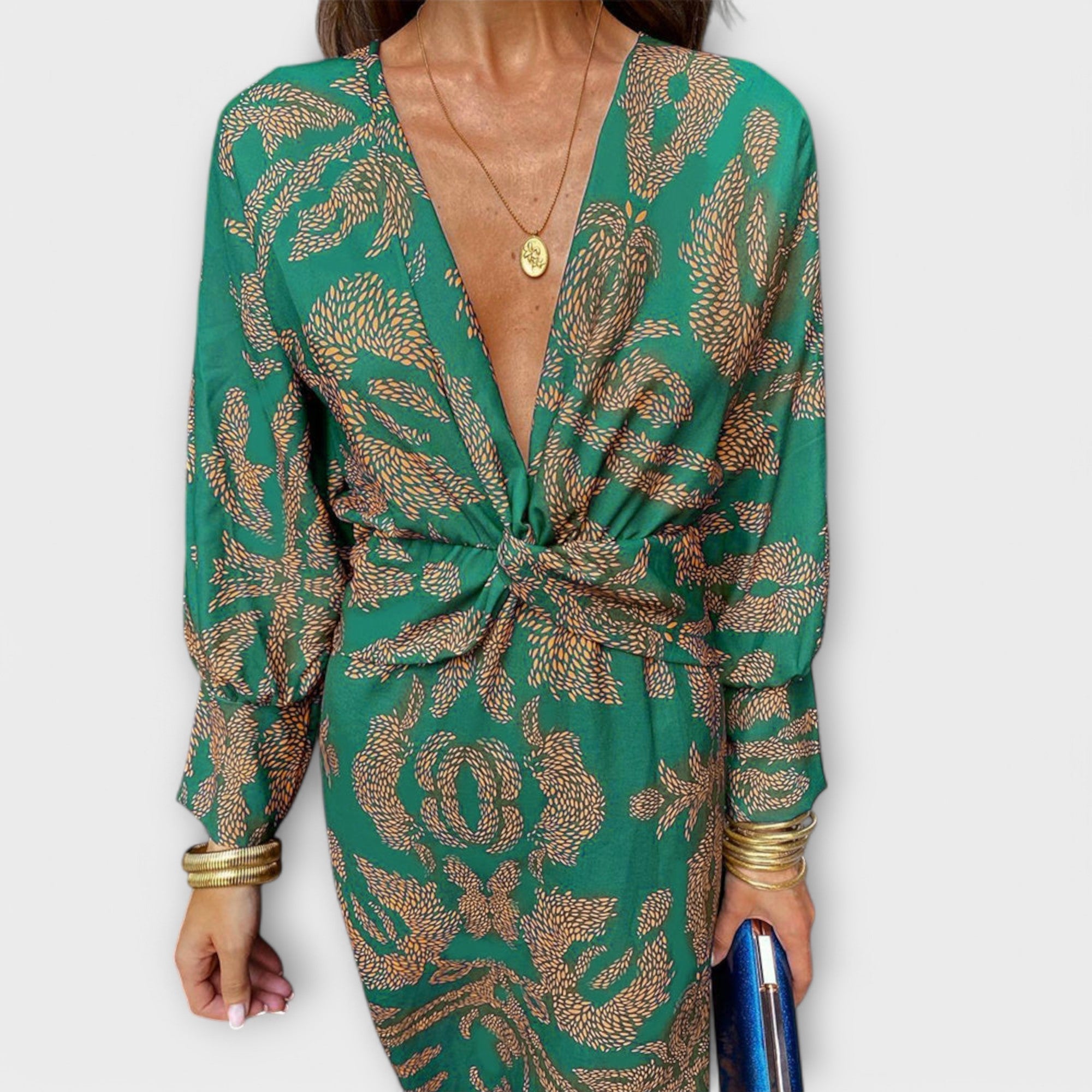 Noira – Maxikleid mit Knoten und Printakzent