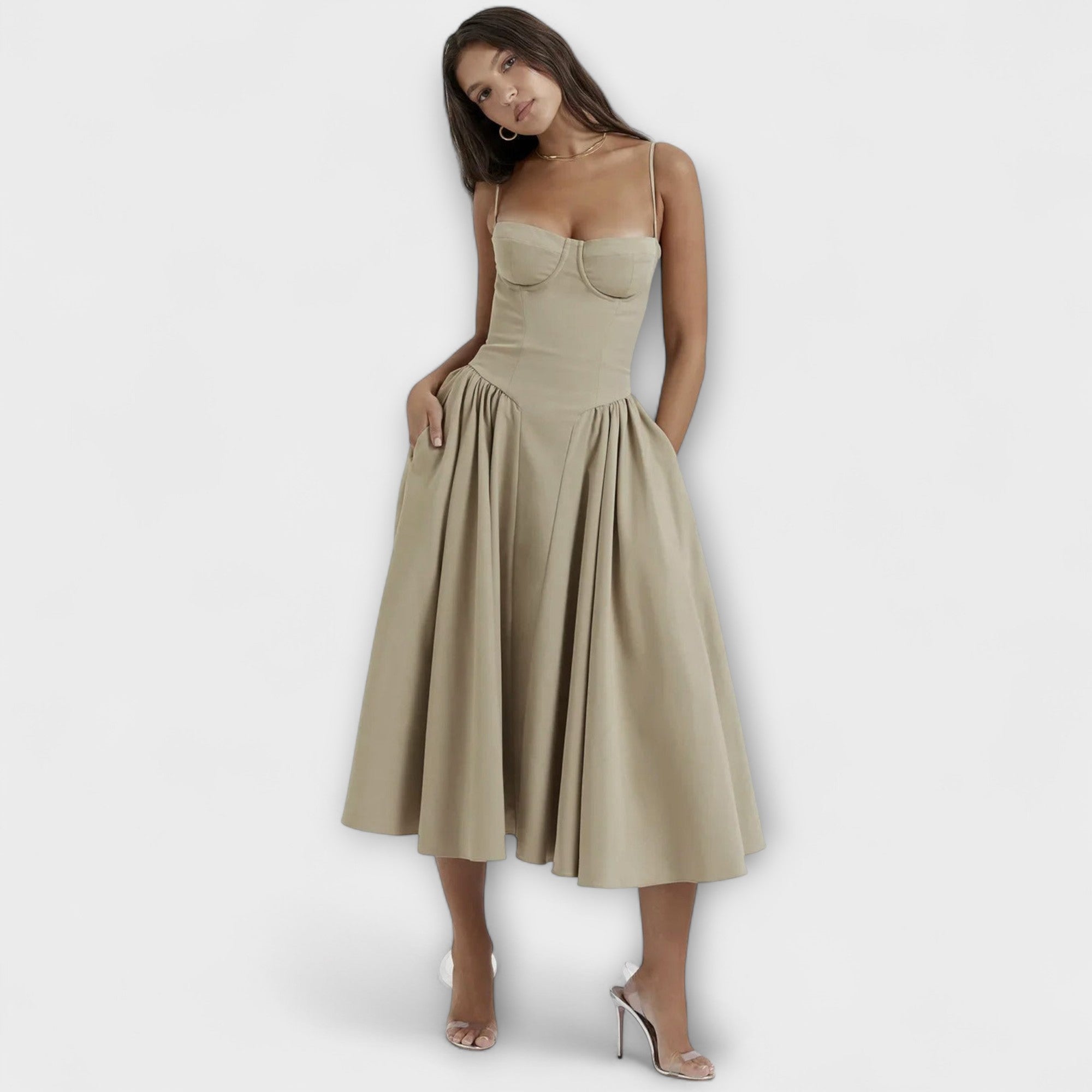 Ameline – Feminines Midikleid mit Taillenfokus