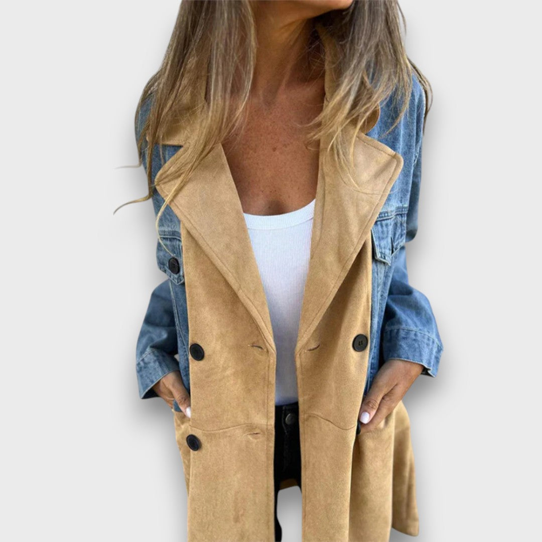 Ariana – Mantel aus Denim &amp; Veloursleder-Optik