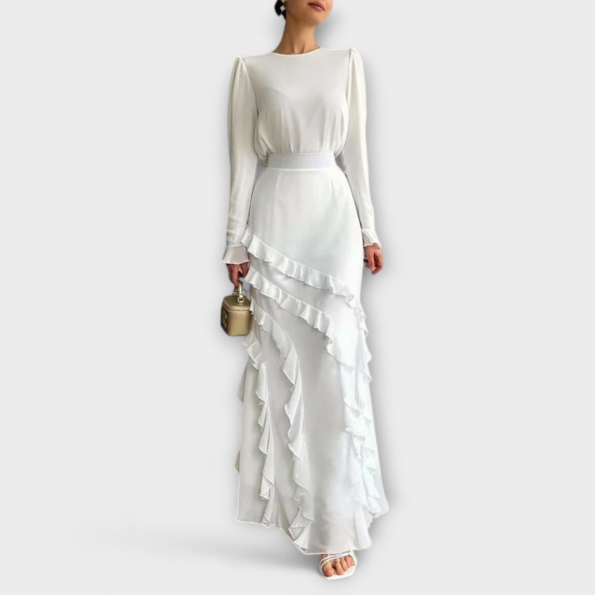 Falerra – Figurbetontes Maxikleid mit Rüschenstruktur