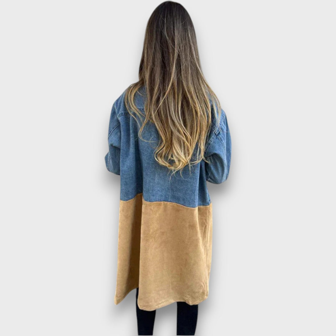 Ariana – Mantel aus Denim &amp; Veloursleder-Optik