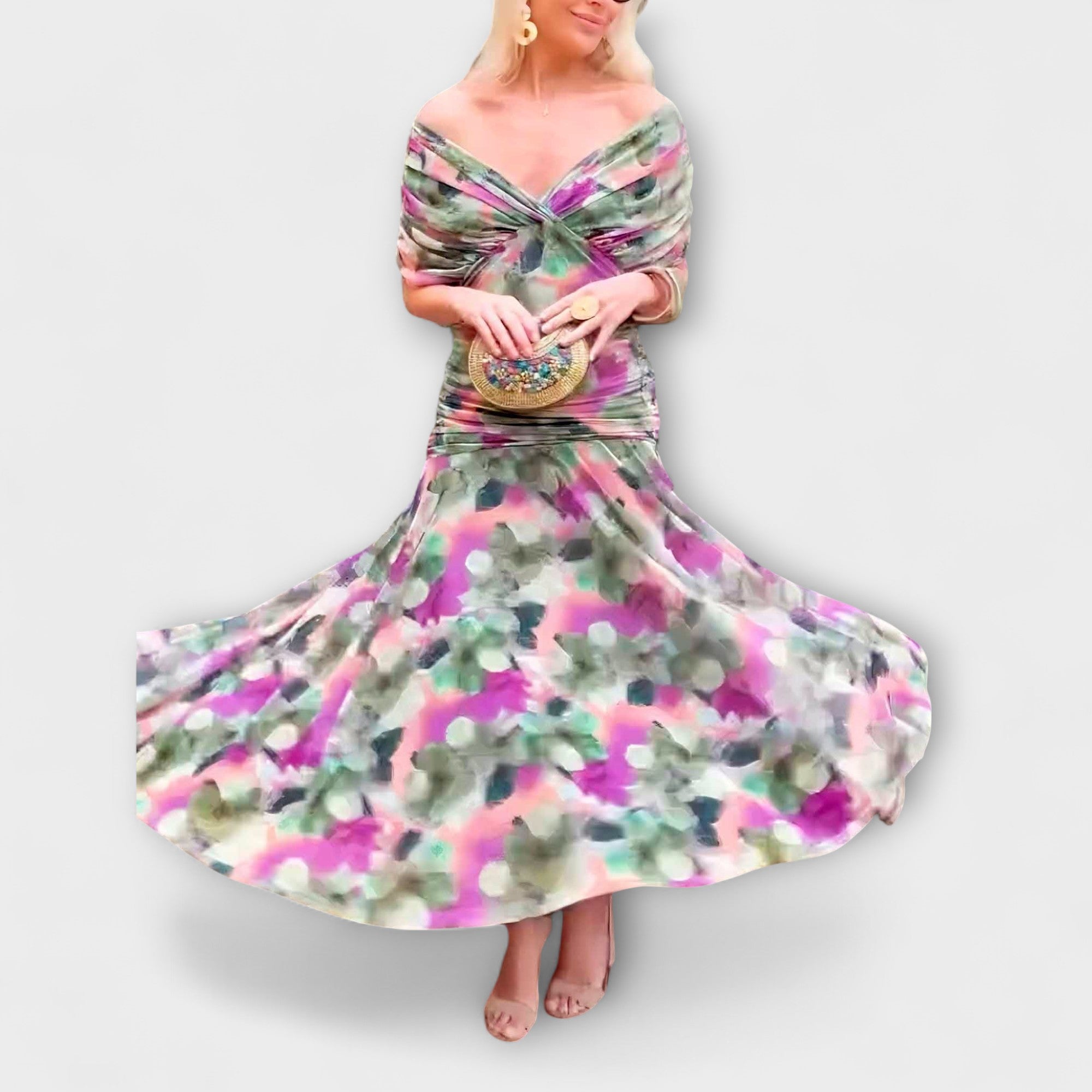 Aulina – Maxikleid mit floraler Eleganz und V-Ausschnitt