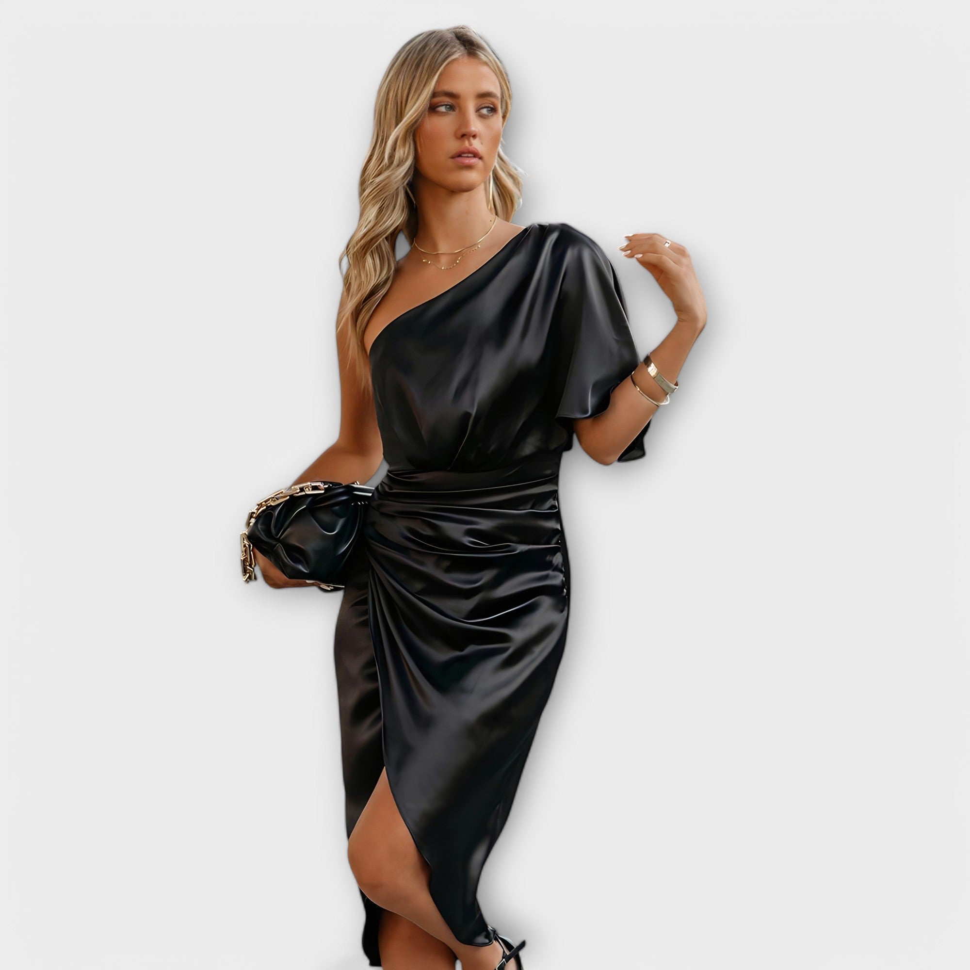 Saphira – Asymmetrisches Satin-Midikleid