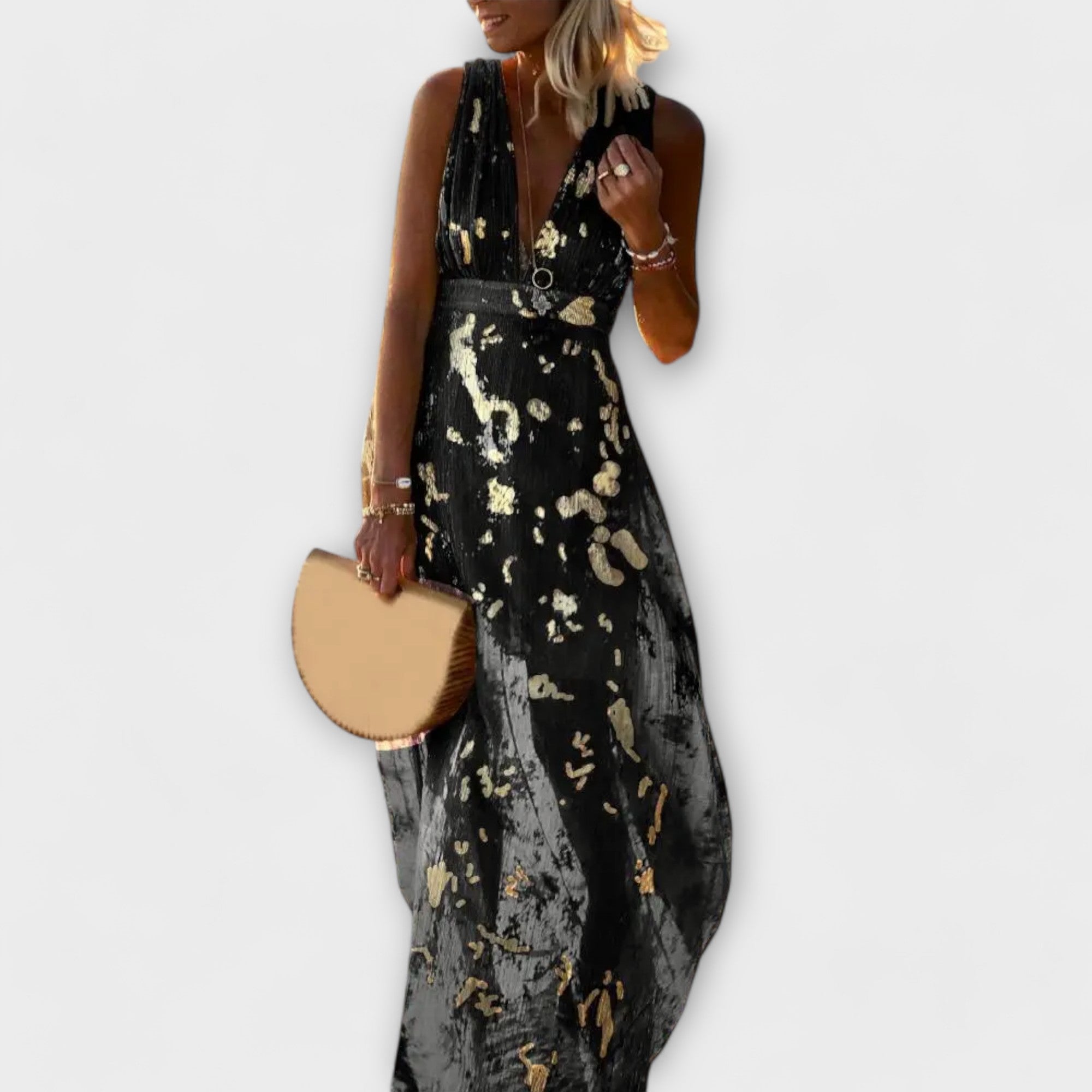 Almera – Leichtes Maxikleid mit goldenen Reflexen
