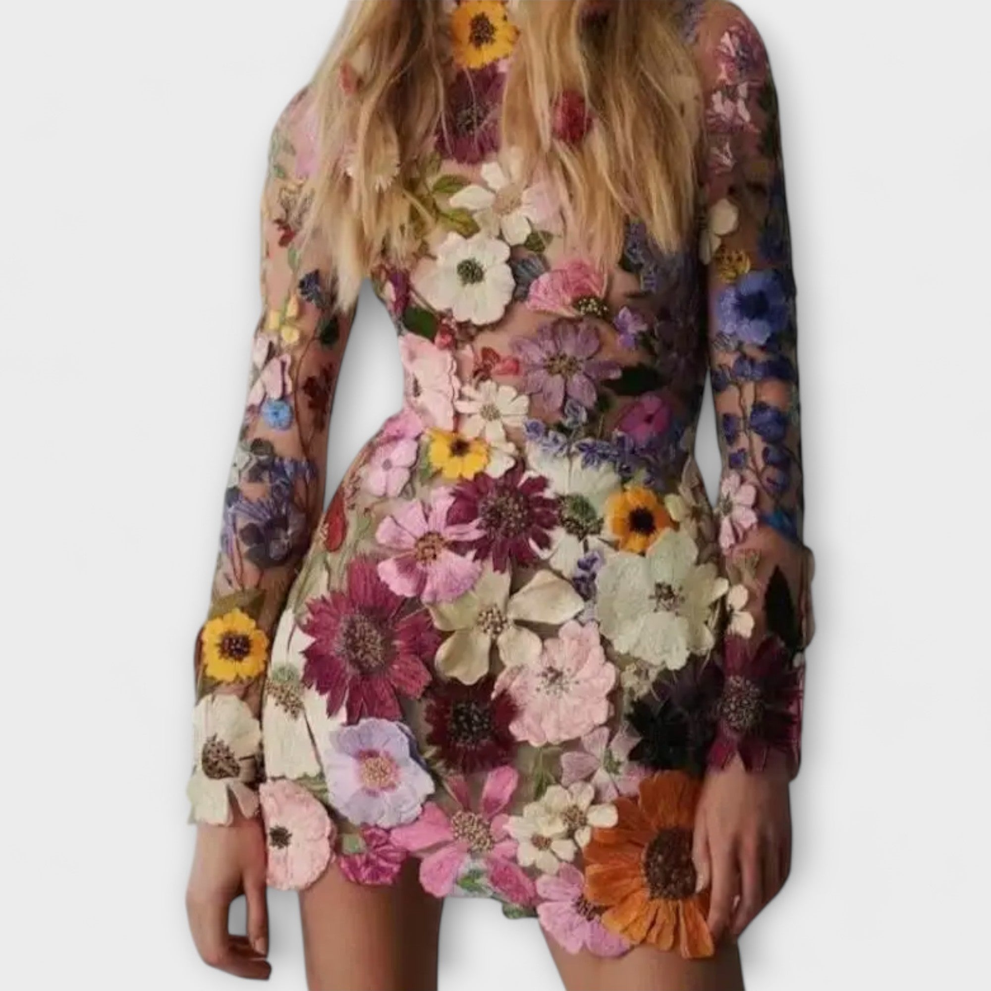 Marbela – Ärmelloses Kleid mit Blütenrelief