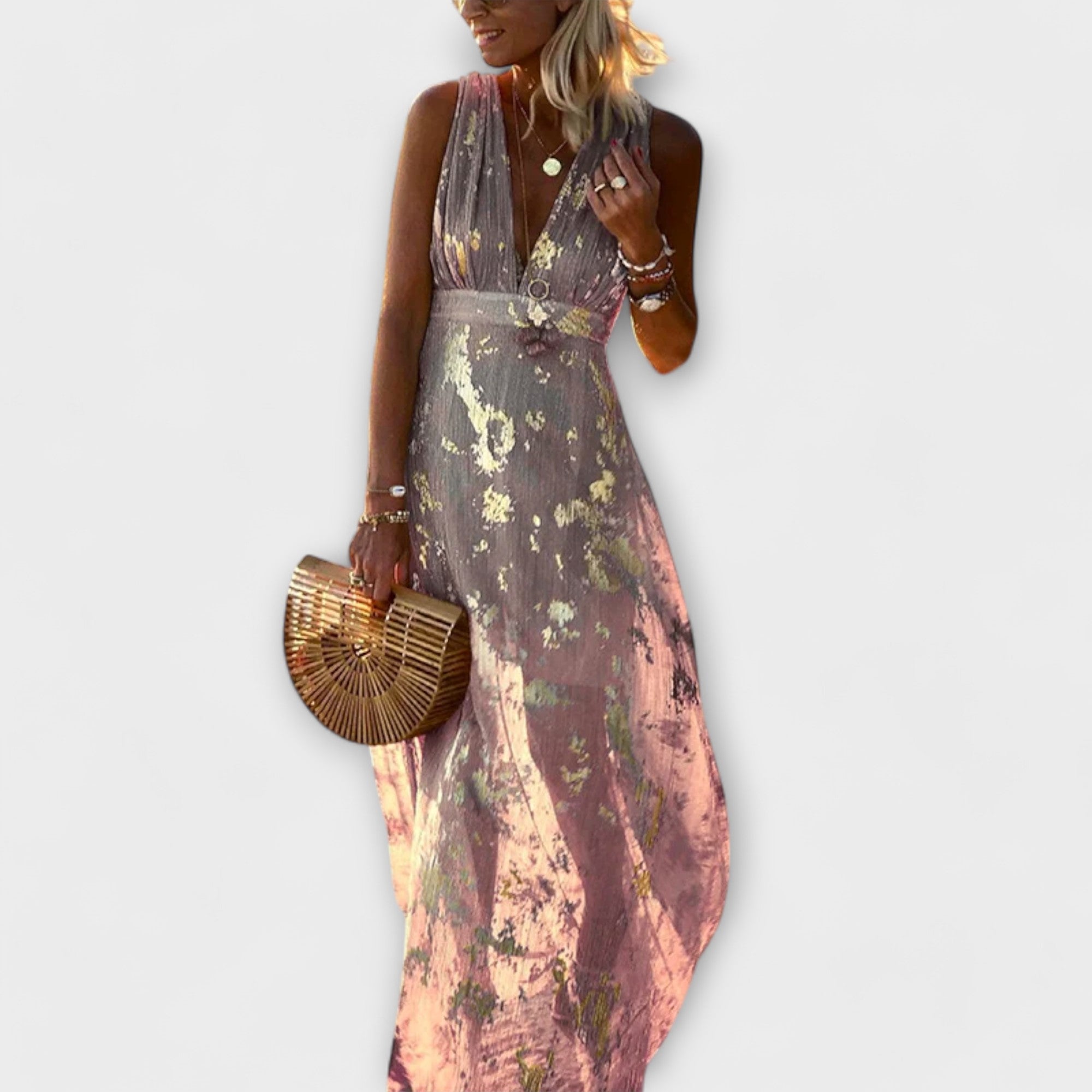 Almera – Leichtes Maxikleid mit goldenen Reflexen