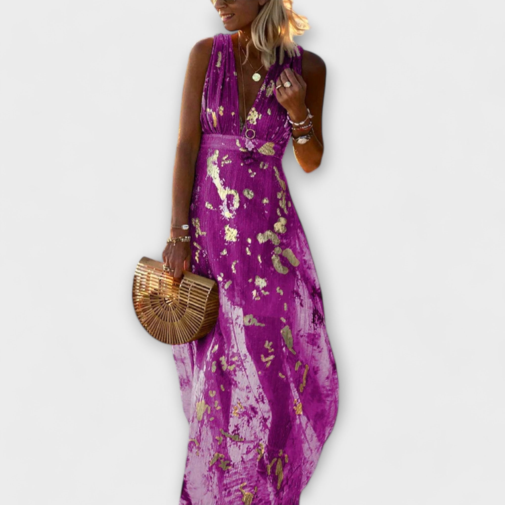 Almera – Leichtes Maxikleid mit goldenen Reflexen