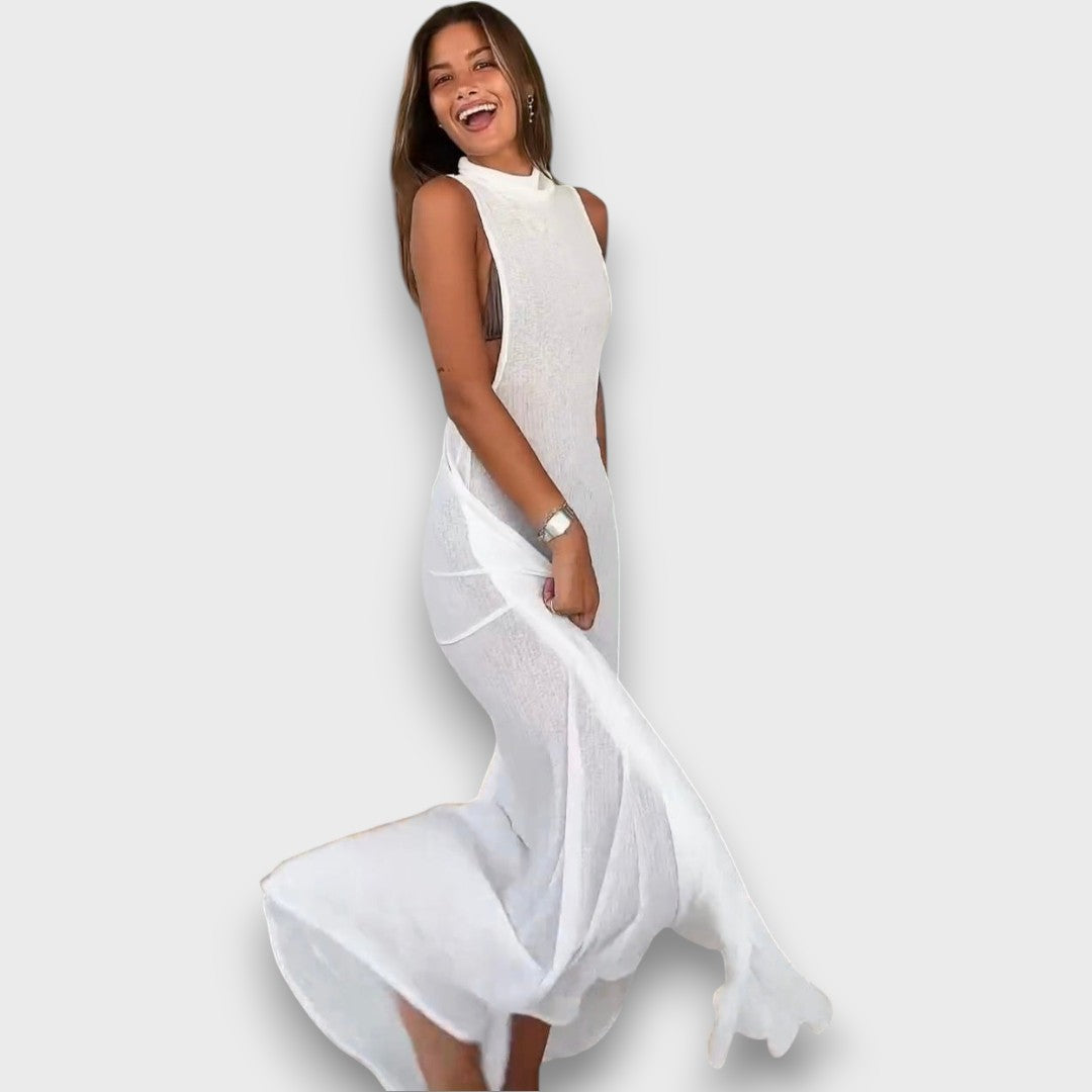 Mirelline – Langes Kleid mit Stehkragen