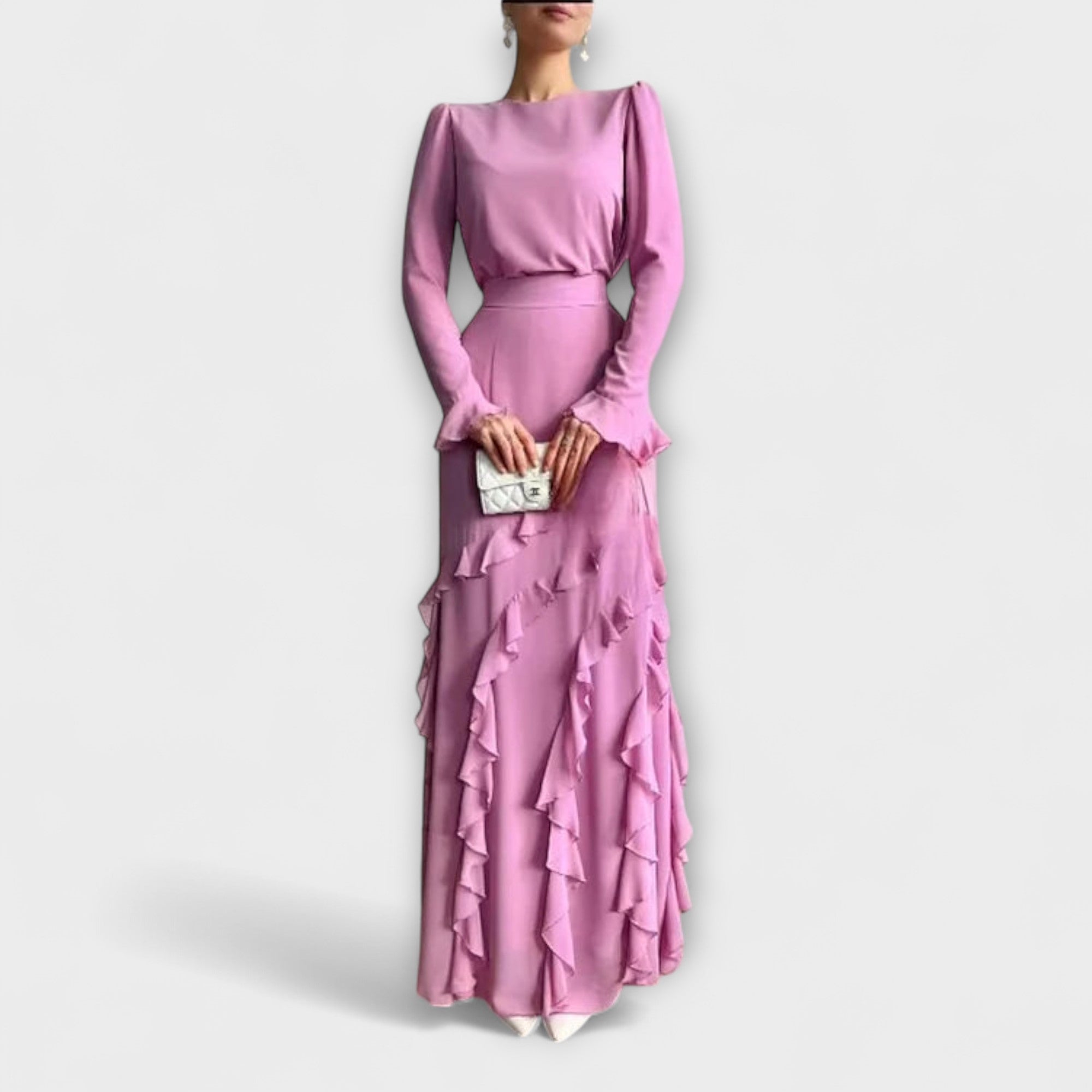 Falerra – Figurbetontes Maxikleid mit Rüschenstruktur