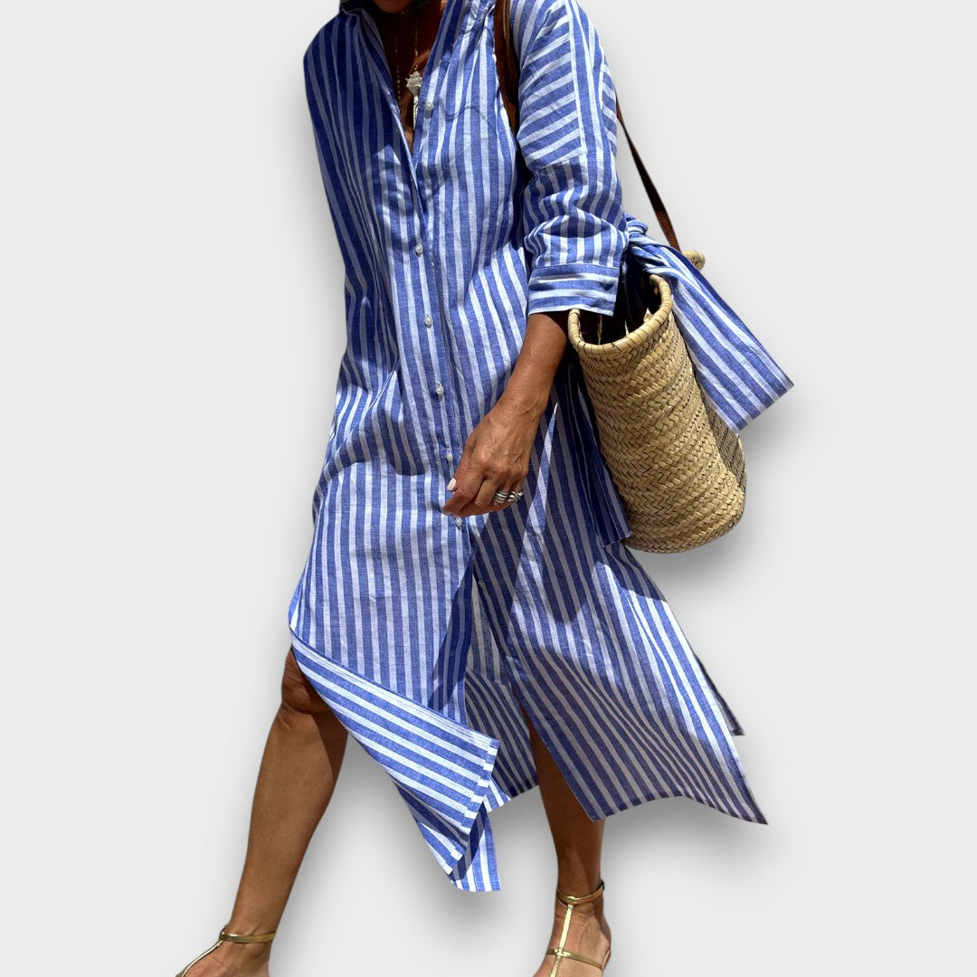 Luméra – Gestreiftes Hemdkleid mit Schlitz