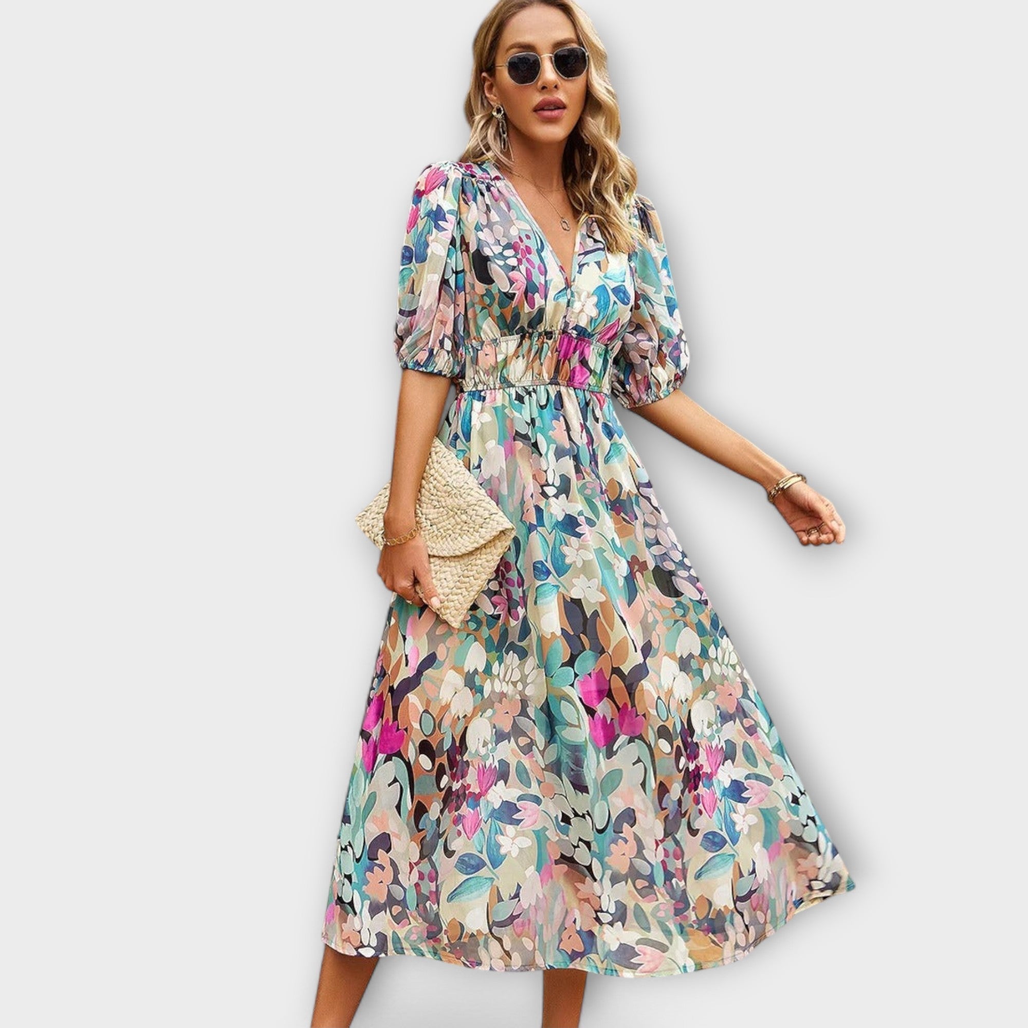 Florina – Luftiges Midikleid mit farbenfrohem Print
