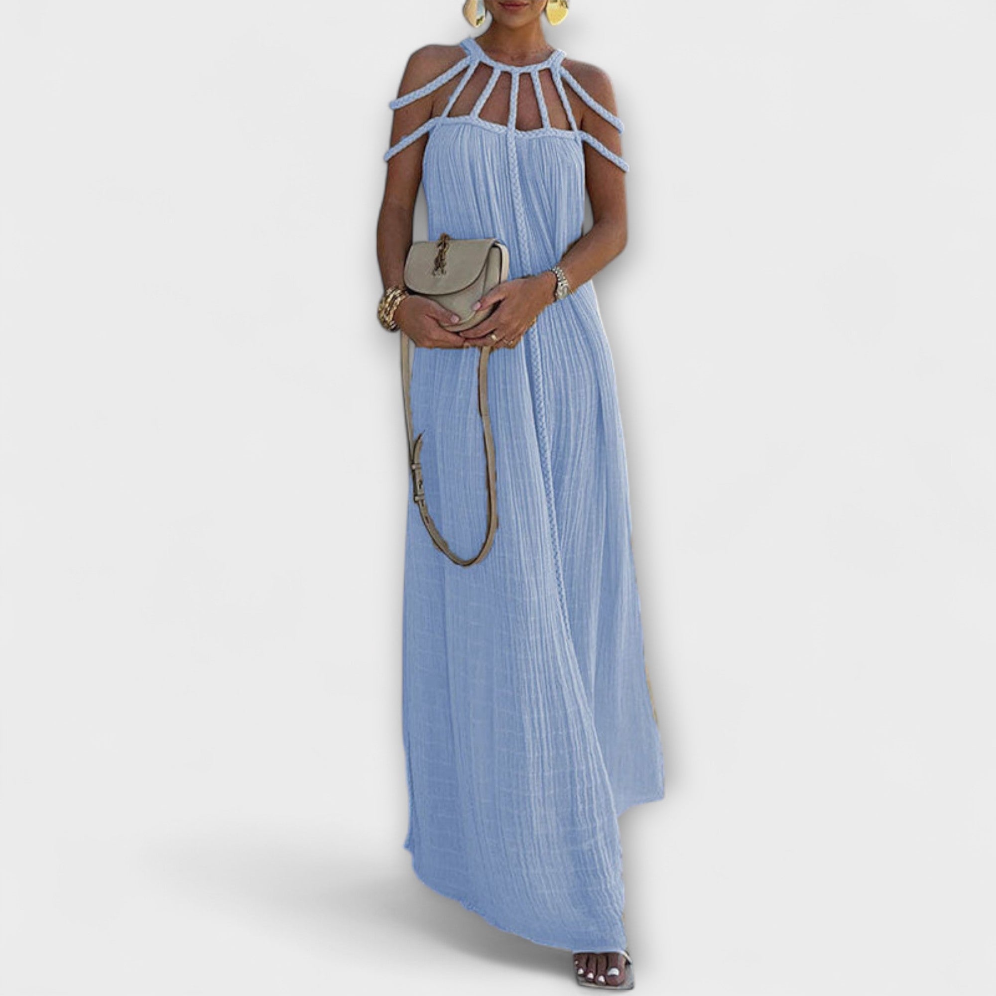Brinaya – Maxikleid aus Leinenmischung mit geflochtenem Dekolleté