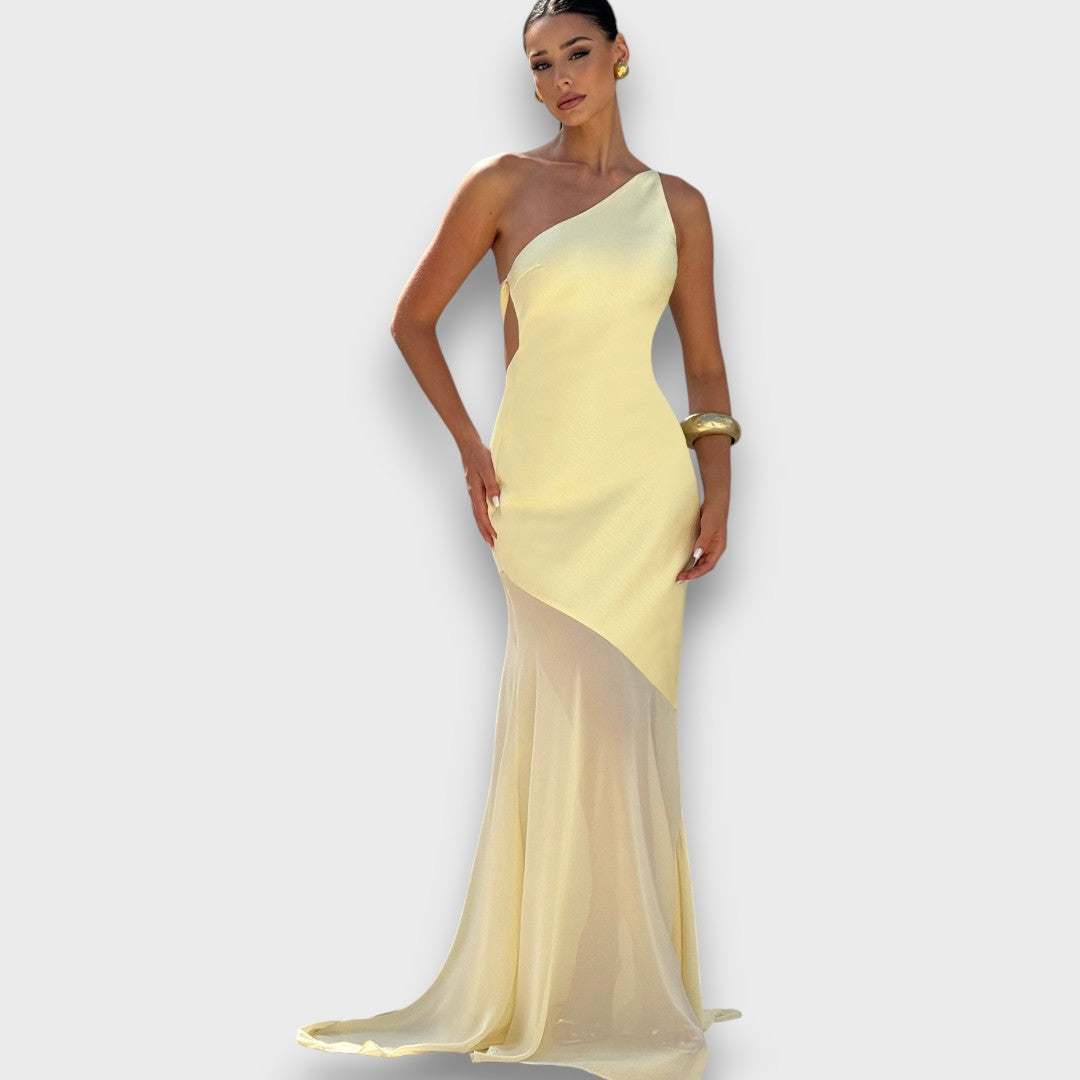 Luméa – Asymmetrisches Abendkleid mit Transparenz
