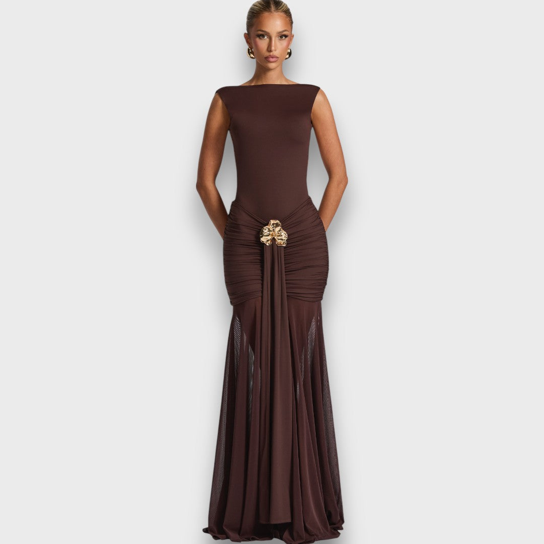 Carmelita – Bodenlanges Abendkleid mit Goldakzent