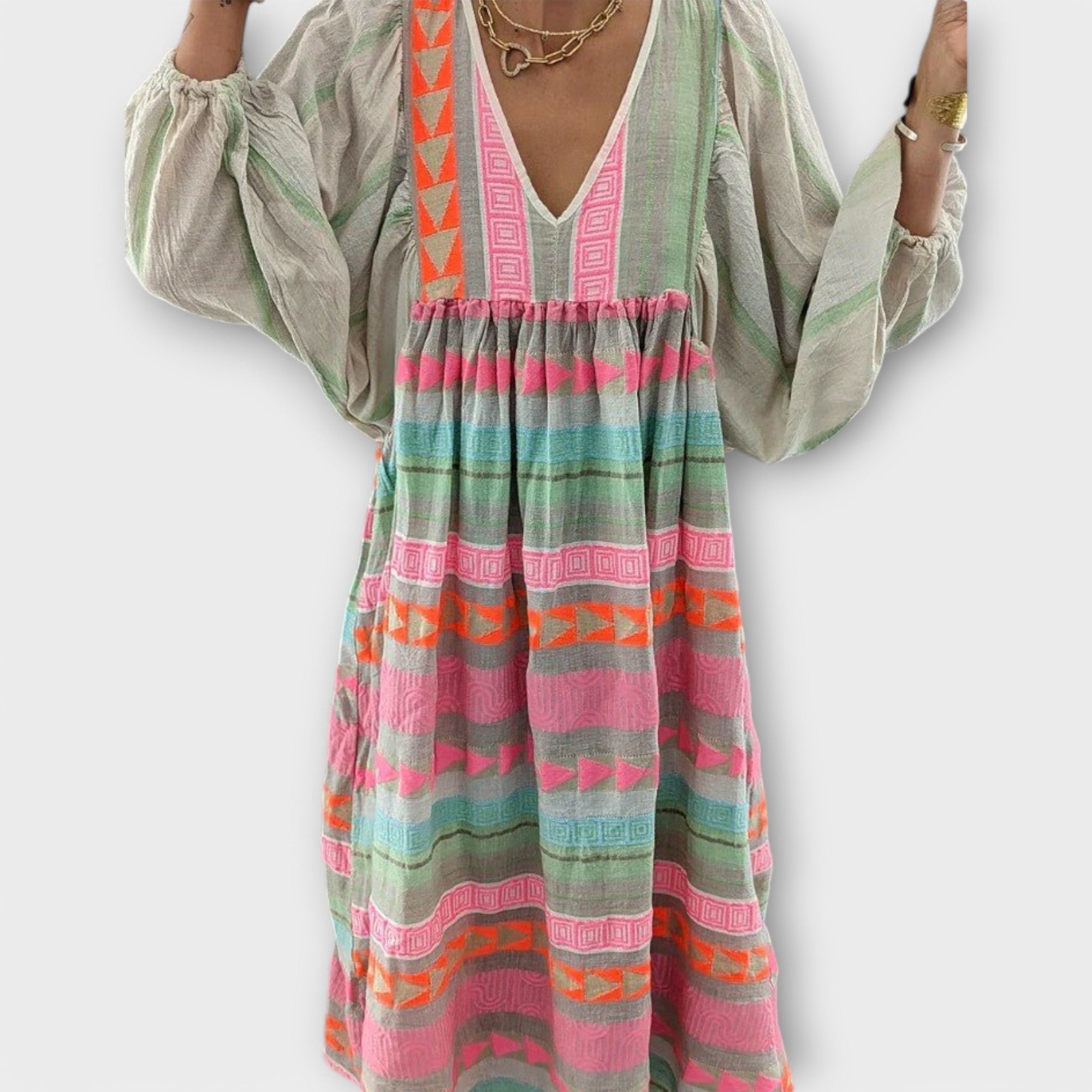 Ysolde – Boho Maxikleid mit Stickdetails