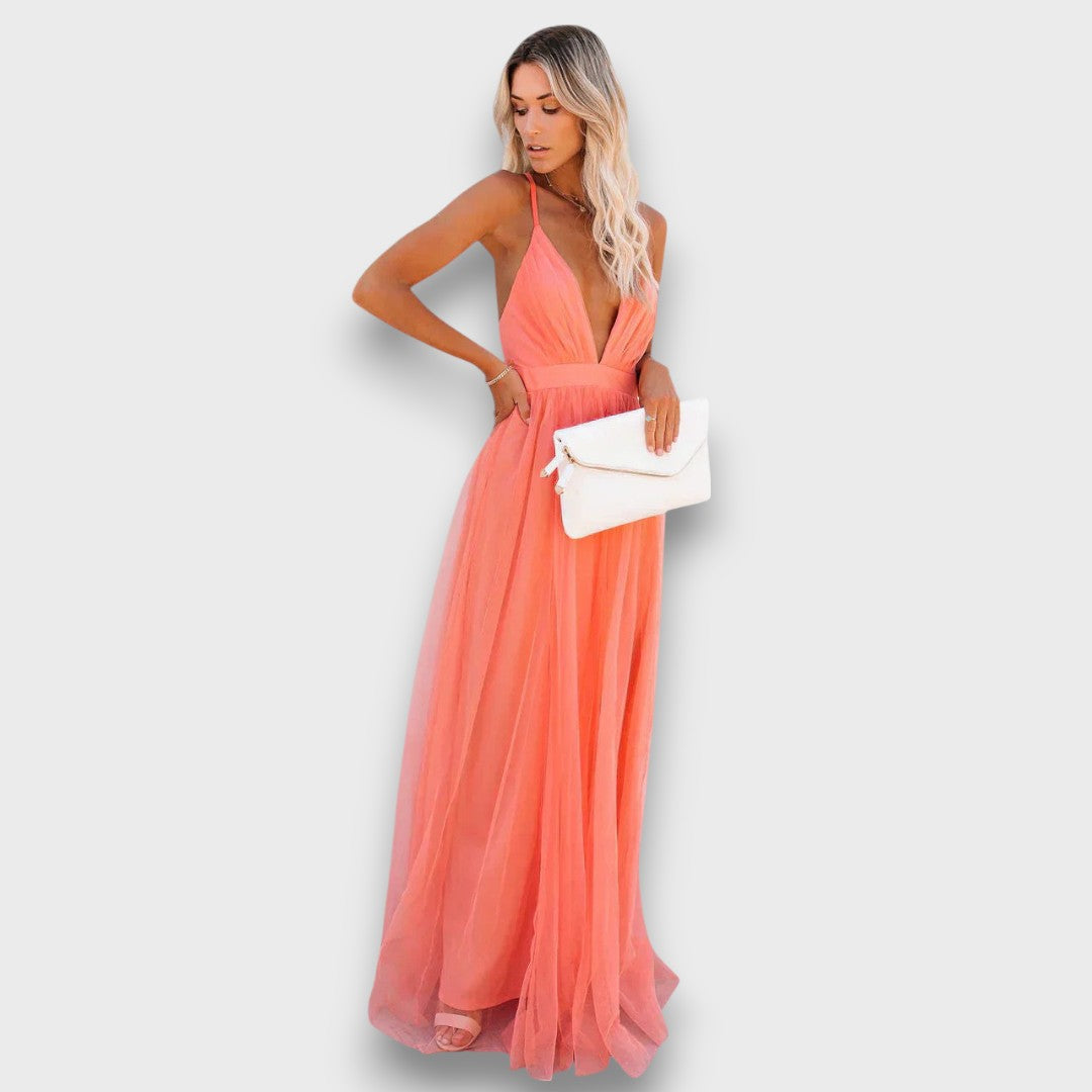 Lunara – Luftige Maxikleid-Eleganz in Pfirsich