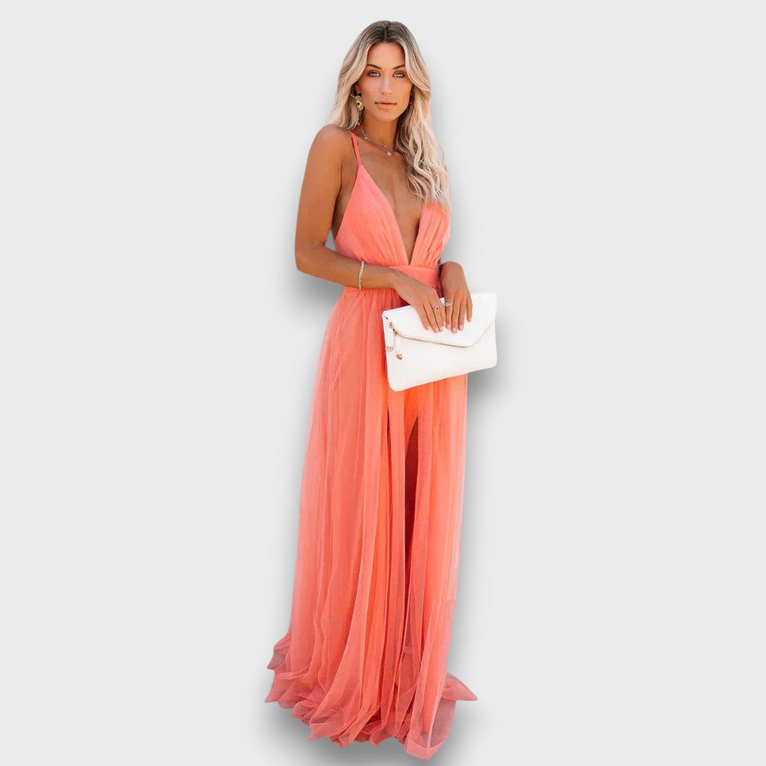 Lunara – Luftige Maxikleid-Eleganz in Pfirsich